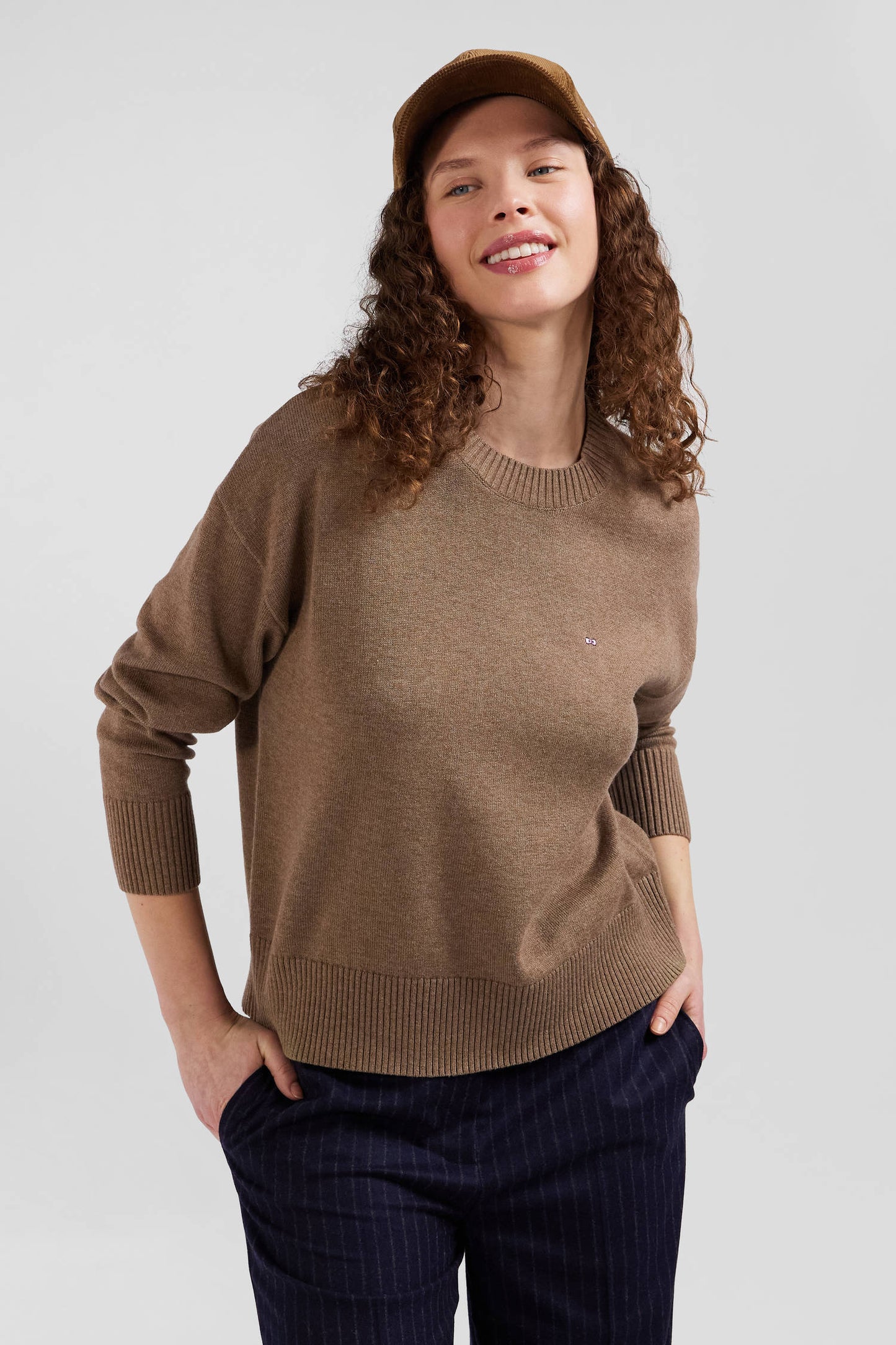 Relax brown wool and cotton crew neck jumper