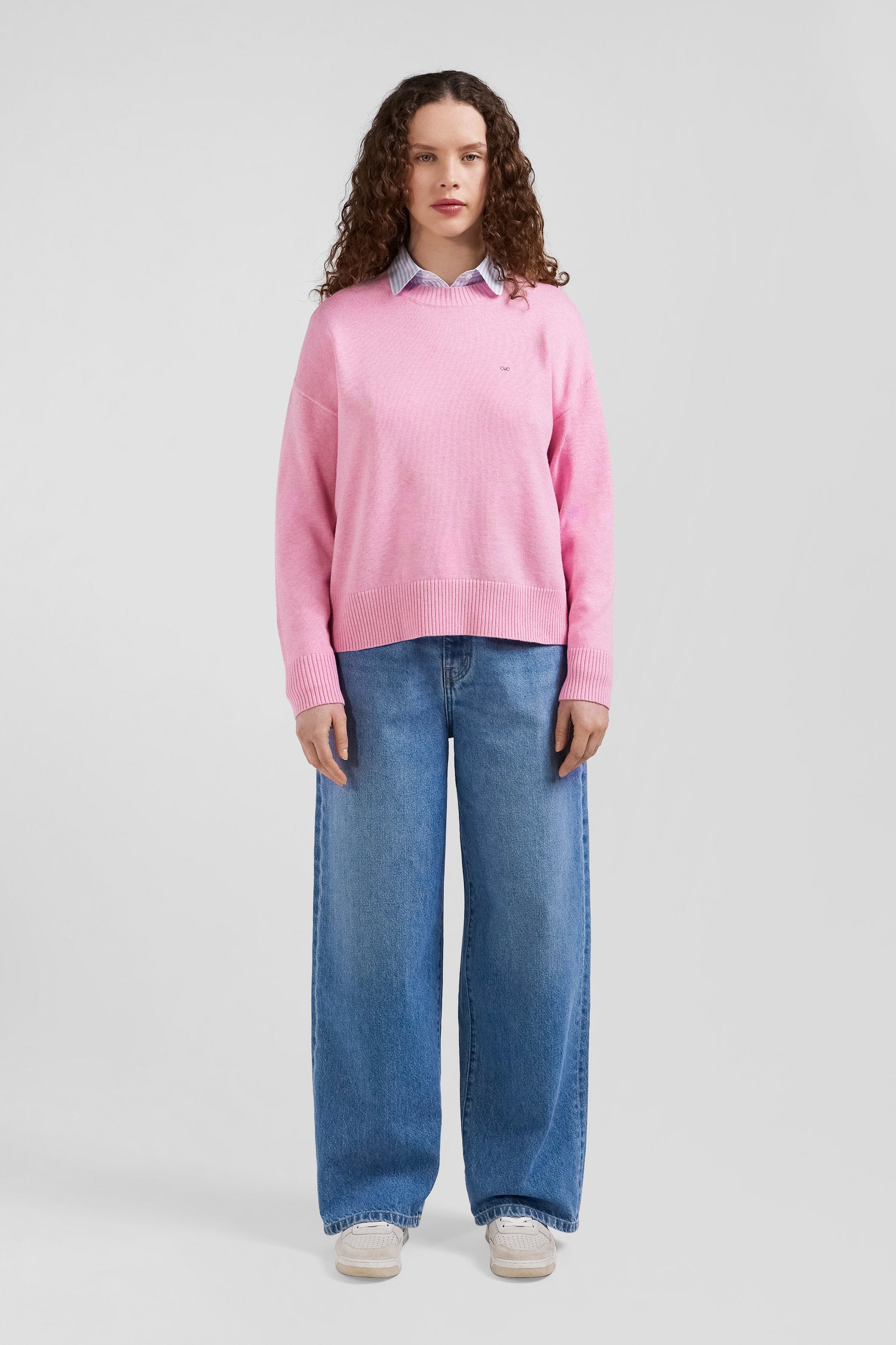 Relax pink wool and cotton crew neck jumper