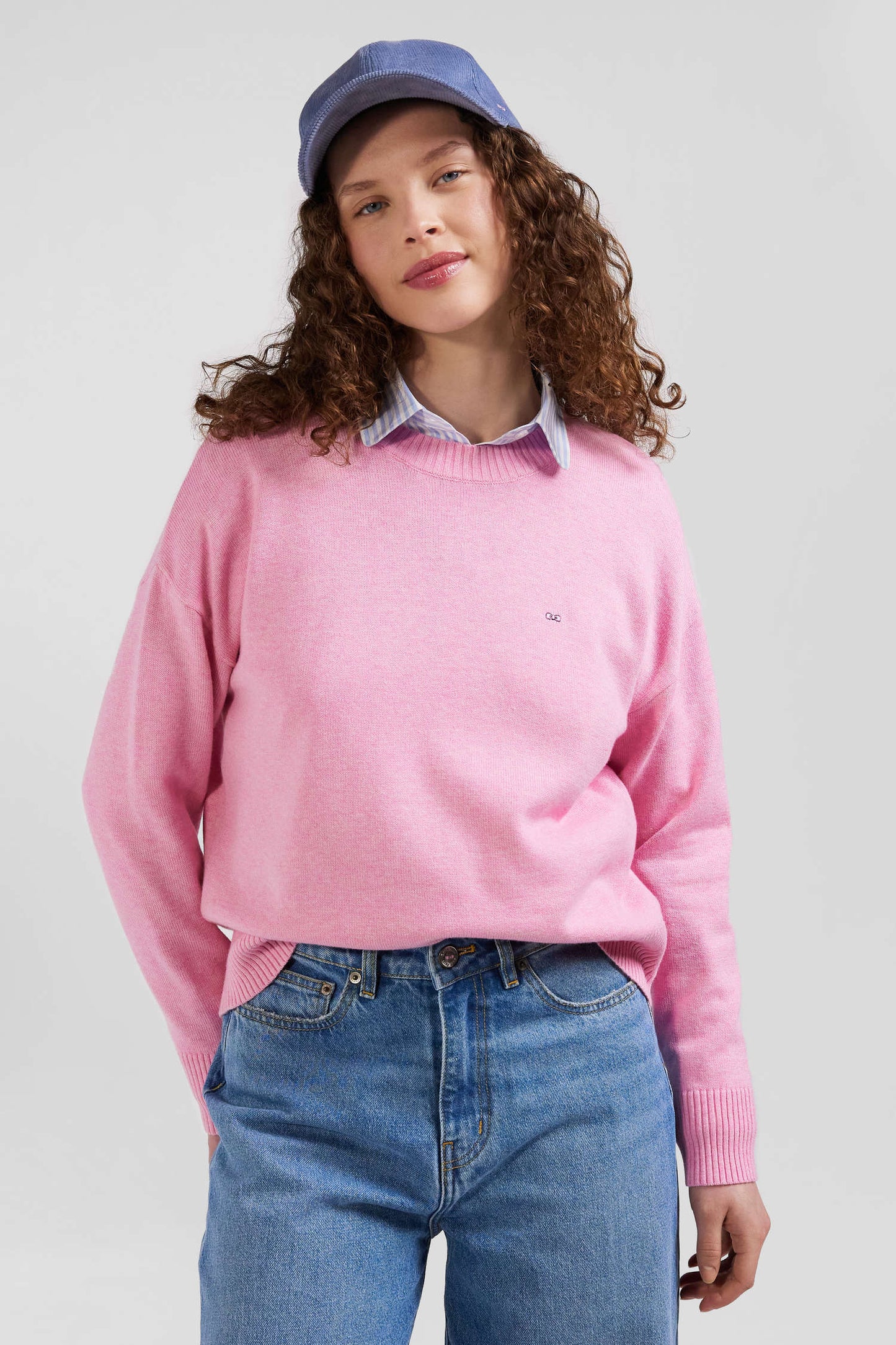 Relax pink wool and cotton crew neck jumper