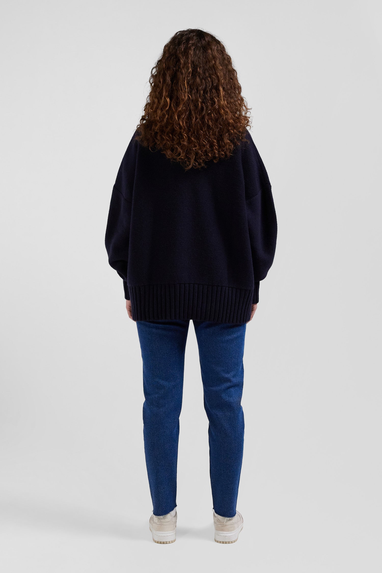 Oversize navy blue wool blend turtleneck jumper