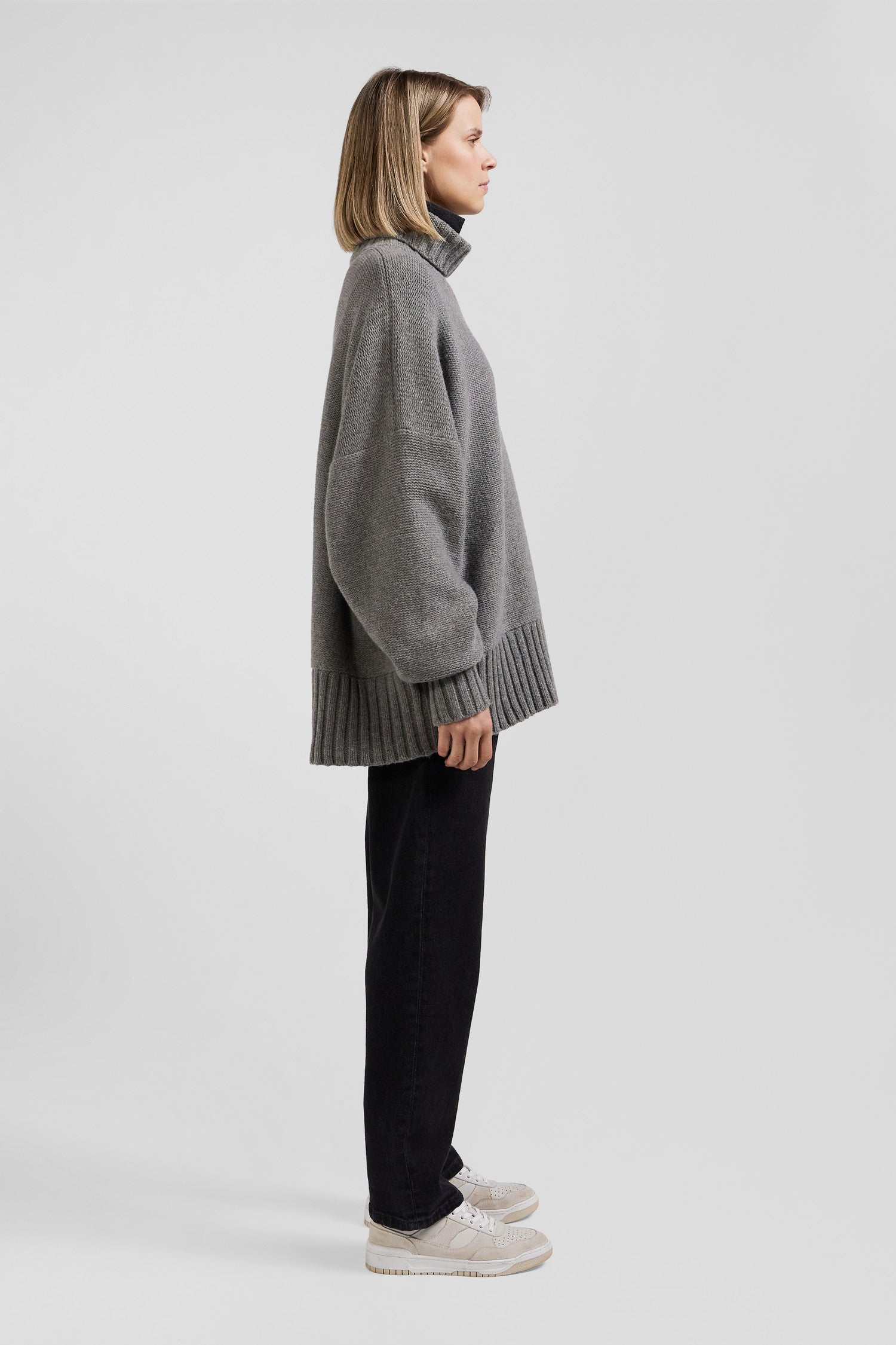 Oversize grey wool blend turtleneck jumper