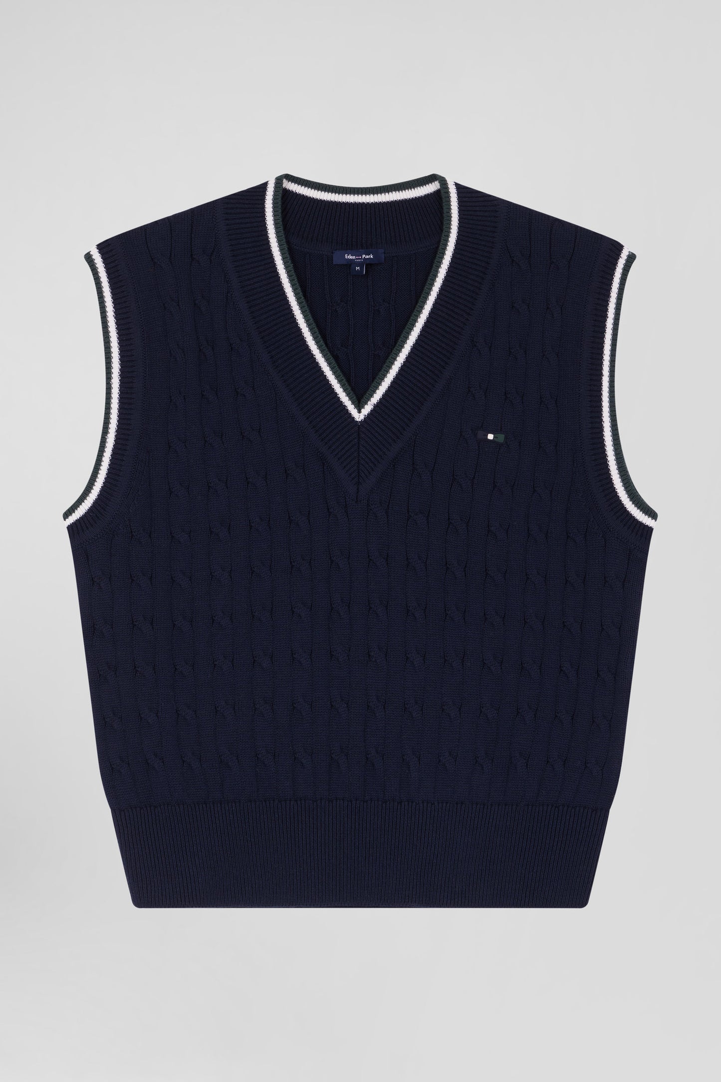 Relax navy cable-knit cotton V-neck sleeveless jumper