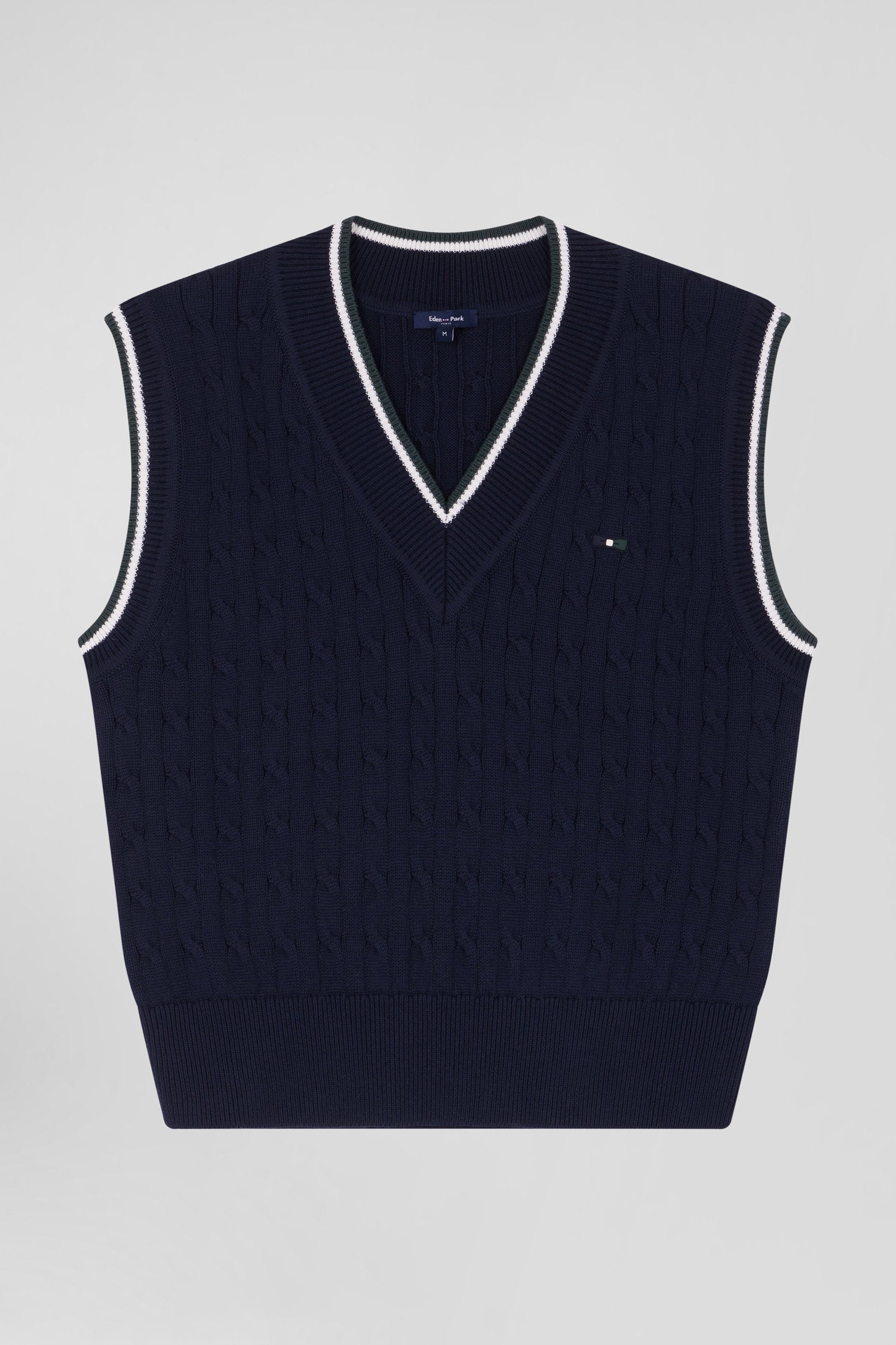 Relax navy cable-knit cotton V-neck sleeveless jumper