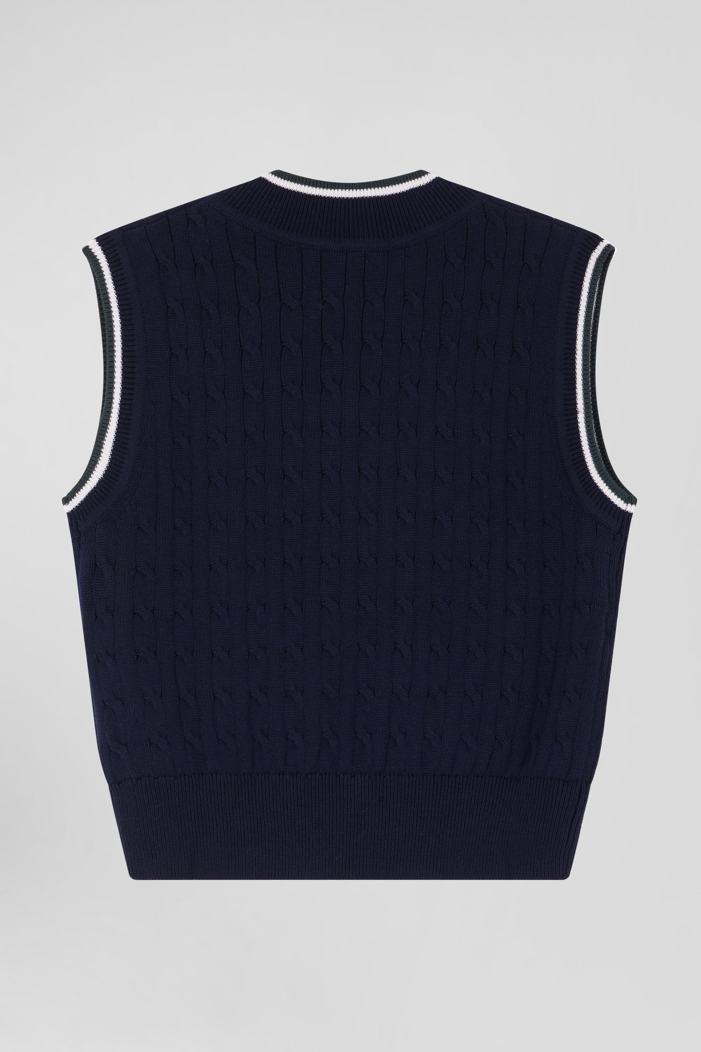 Relax navy cable-knit cotton V-neck sleeveless jumper