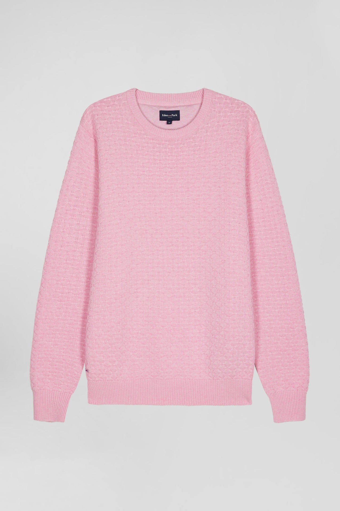 Pull col rond en laine et coton rose coupe Regular effet micro nœud papillon - Image 2