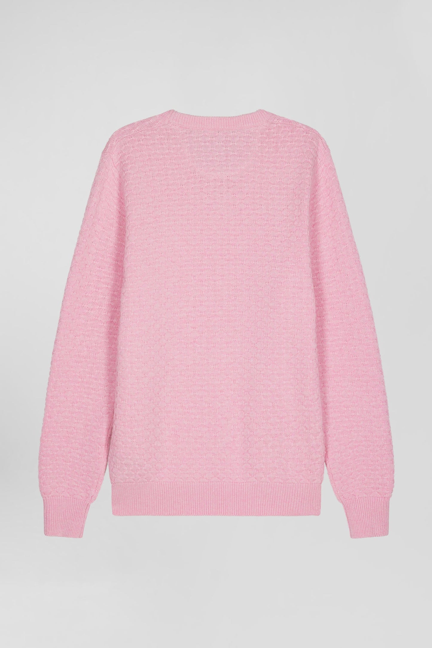 Pull col rond en laine et coton rose coupe Regular effet micro nœud papillon - Image 5