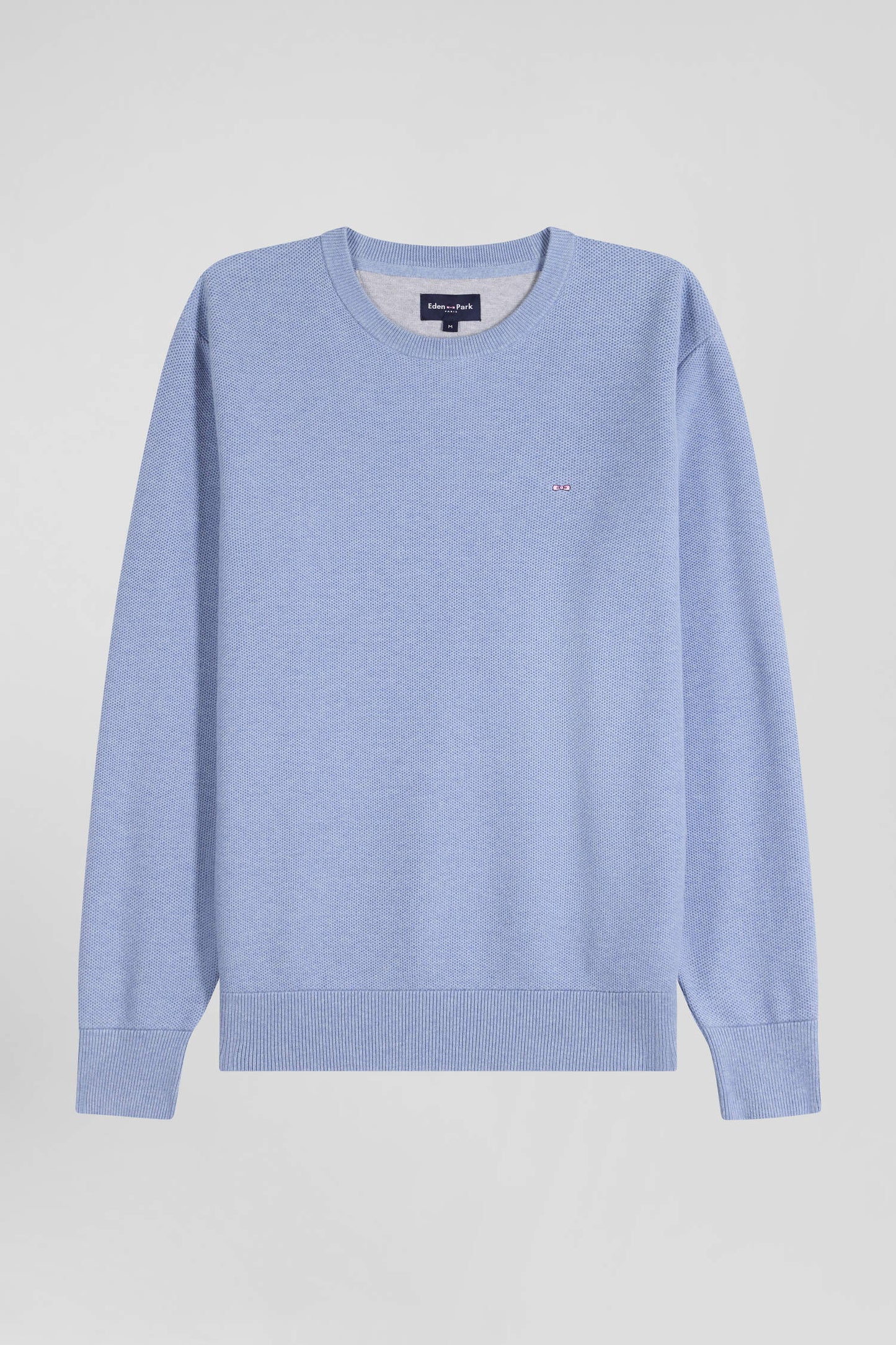 Pull col rond uni en coton ciel coupe Regular - Image 2