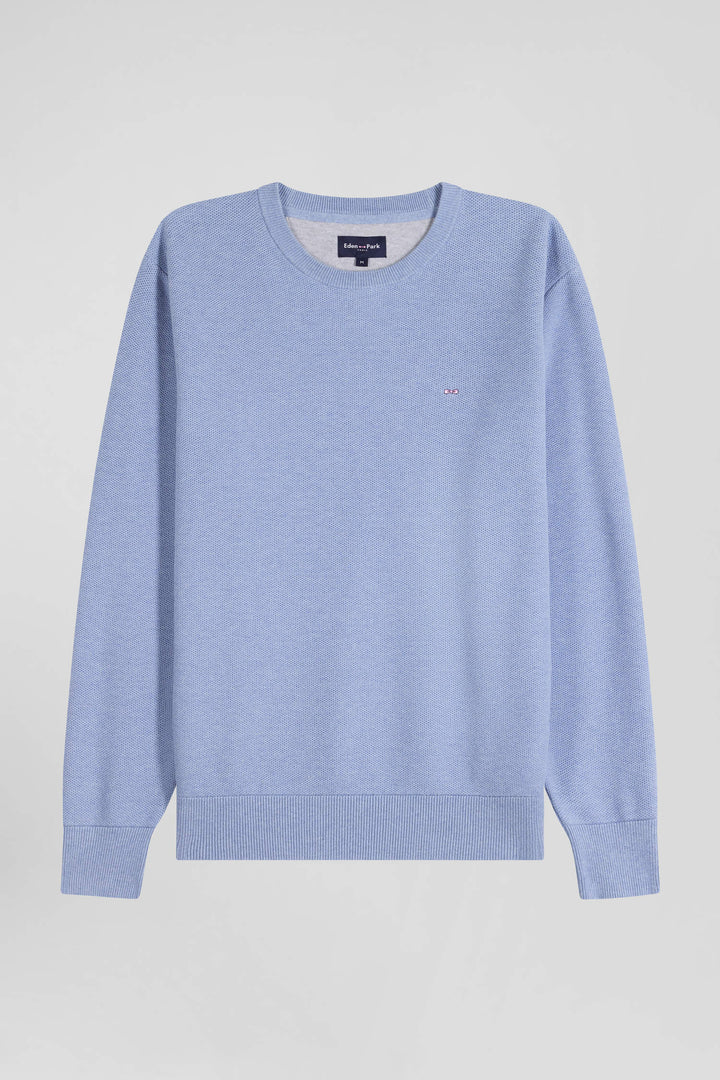 Pull col rond uni en coton ciel coupe Regular alt view