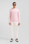 Pull col rond uni en coton rose coupe Regular