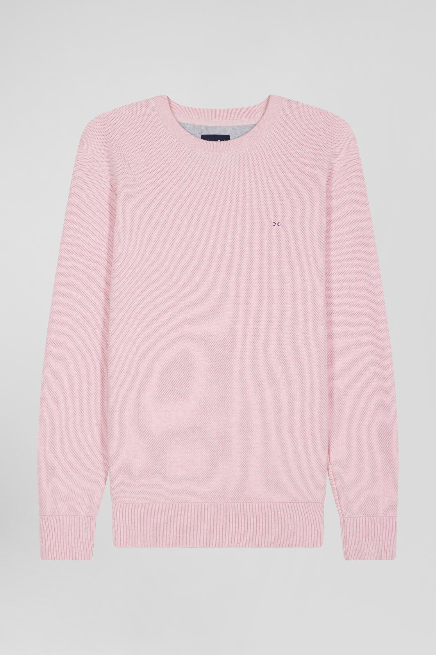 Pull col rond uni en coton rose coupe Regular