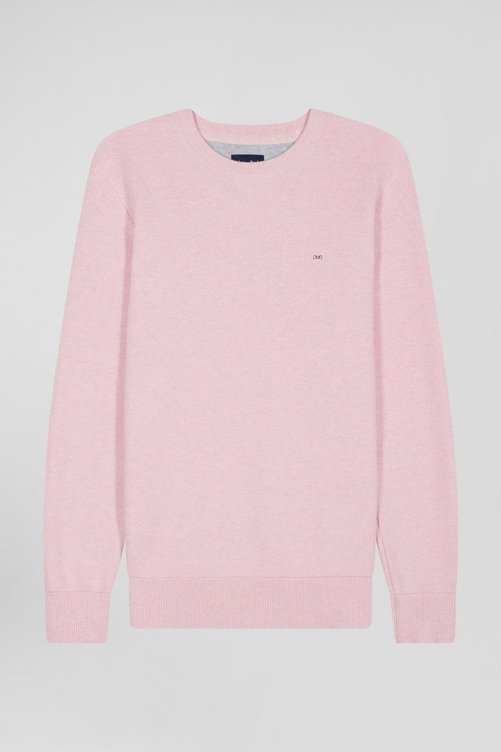 Pull col rond uni en coton rose coupe Regular alt view