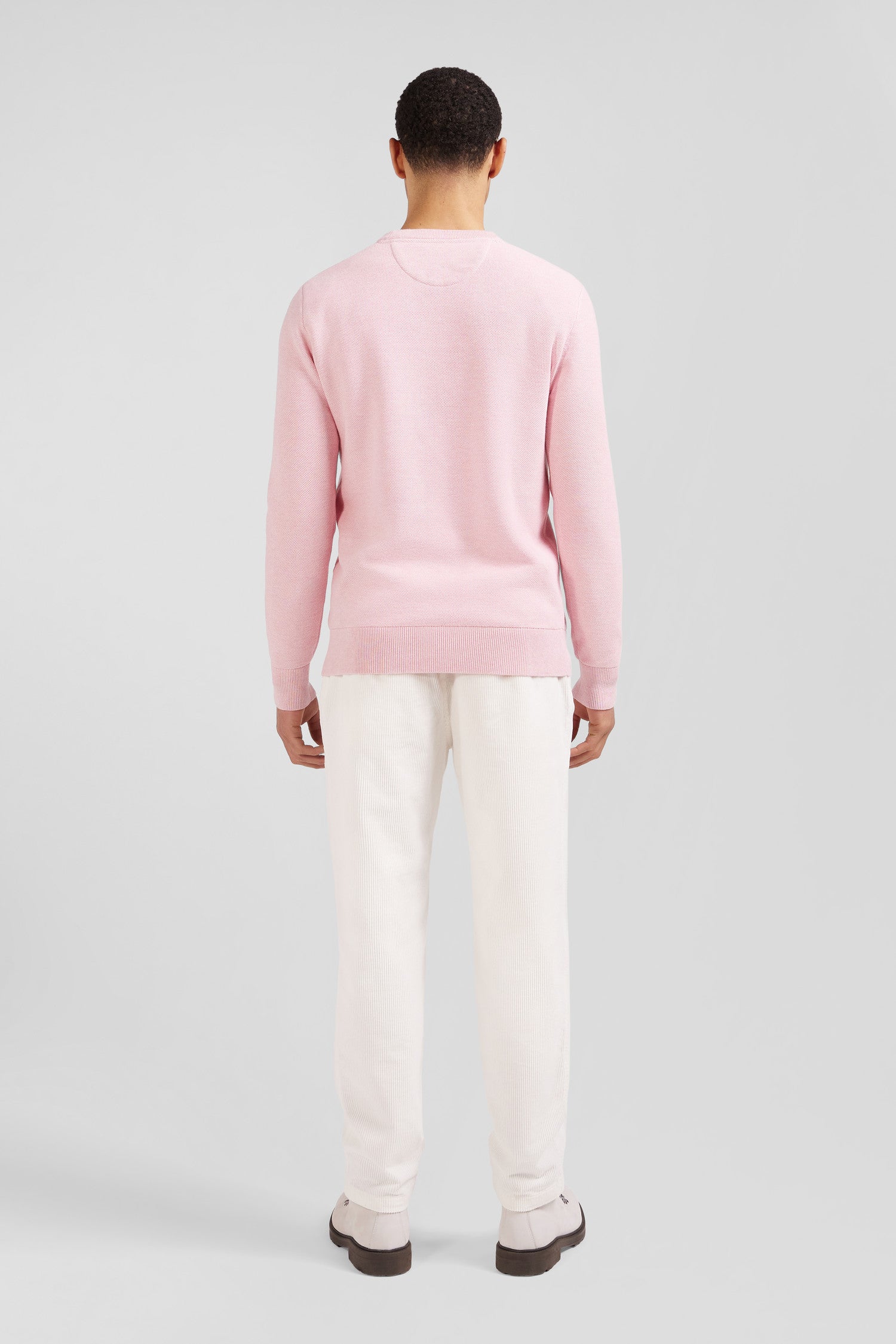 Pull col rond uni en coton rose coupe Regular