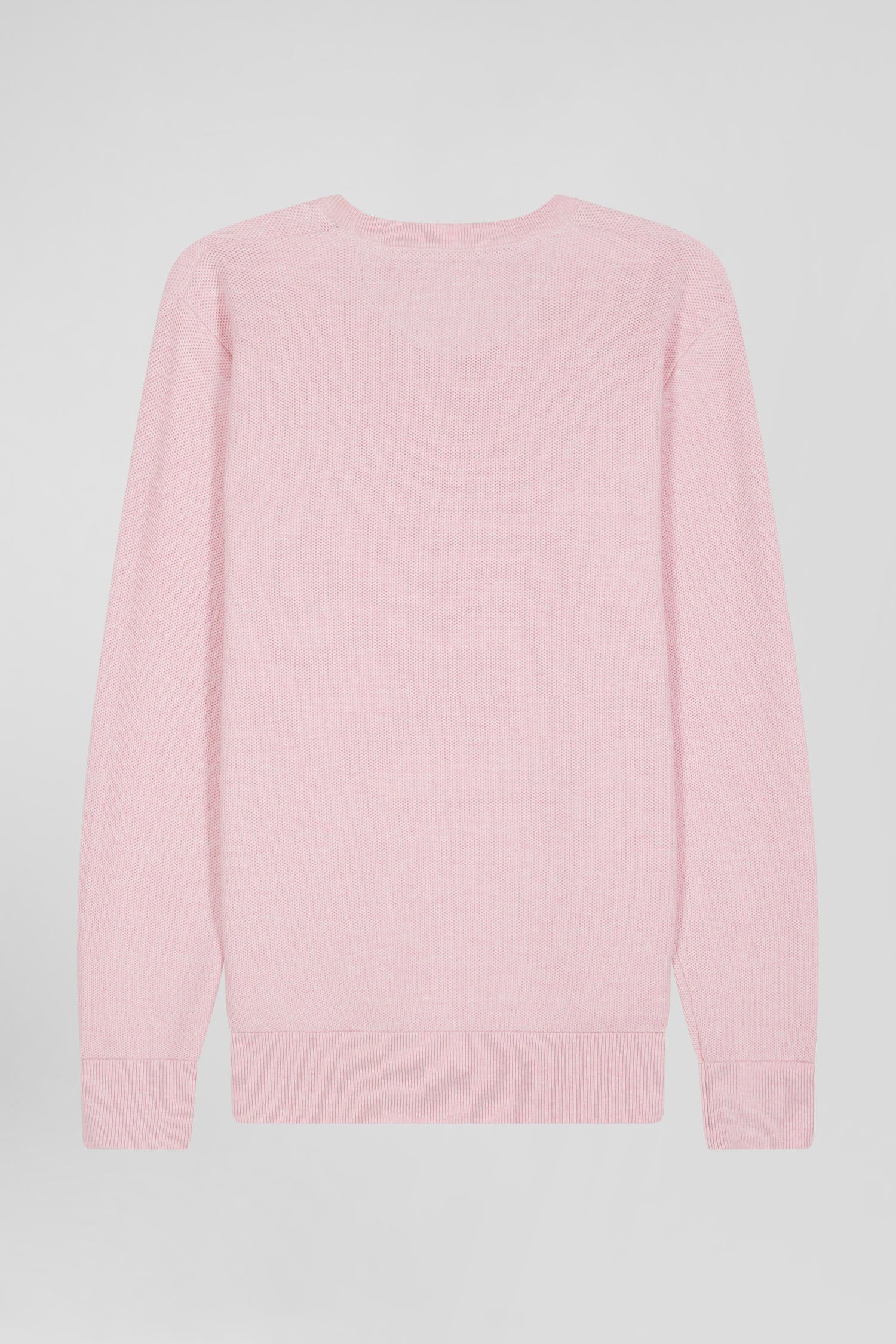 Pull col rond uni en coton rose coupe Regular