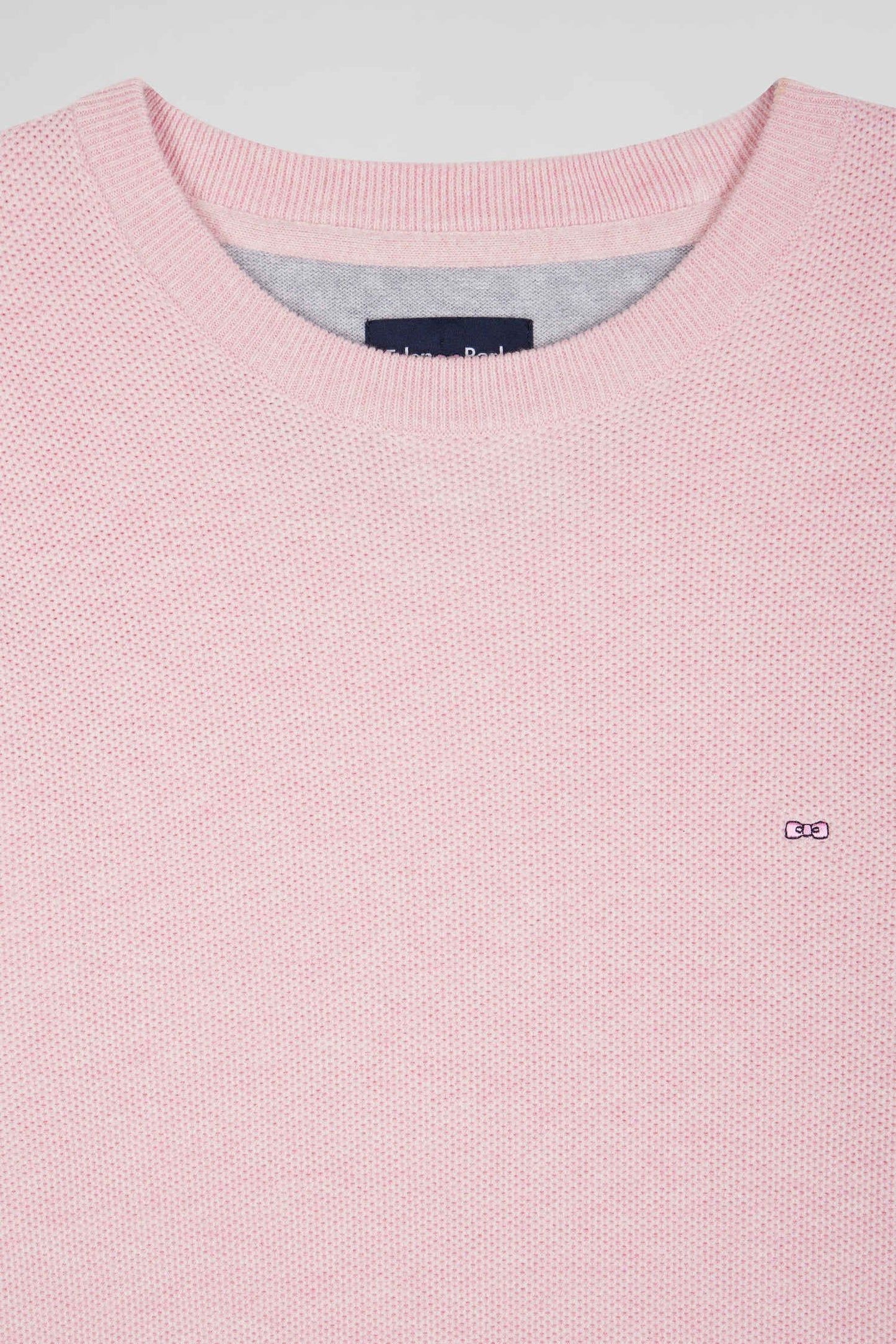 Pull col rond uni en coton rose coupe Regular - Image 8