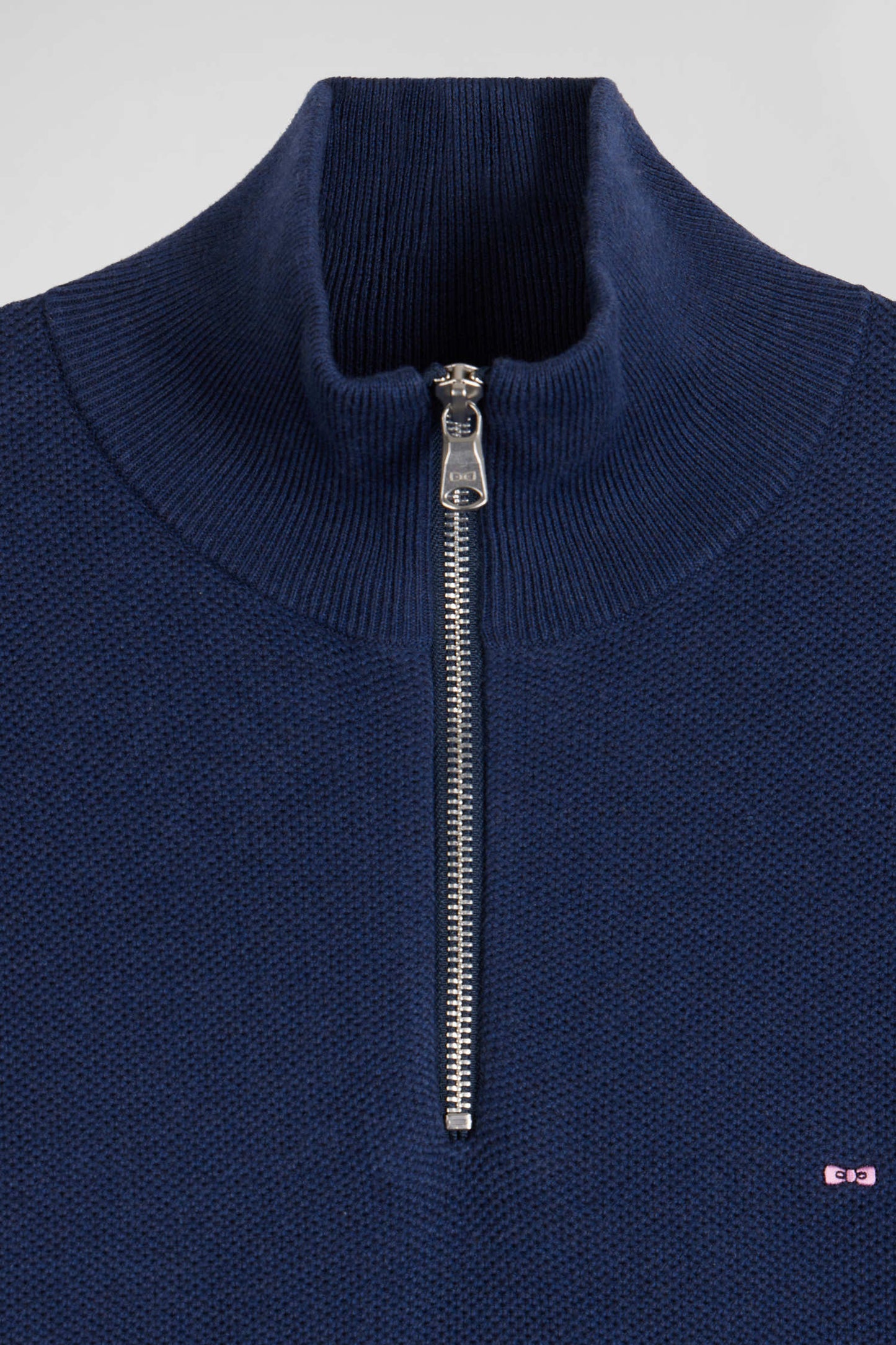 Pull col camionneur zippé uni en coton bleu foncé coupe Regular - Image 8