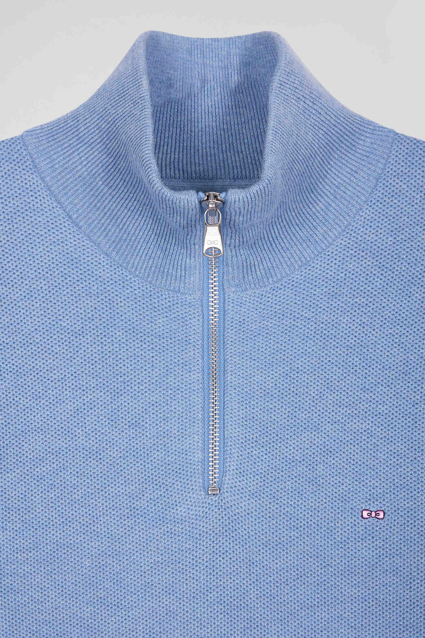 Pull col camionneur zippé uni en coton ciel coupe Regular - Image 8