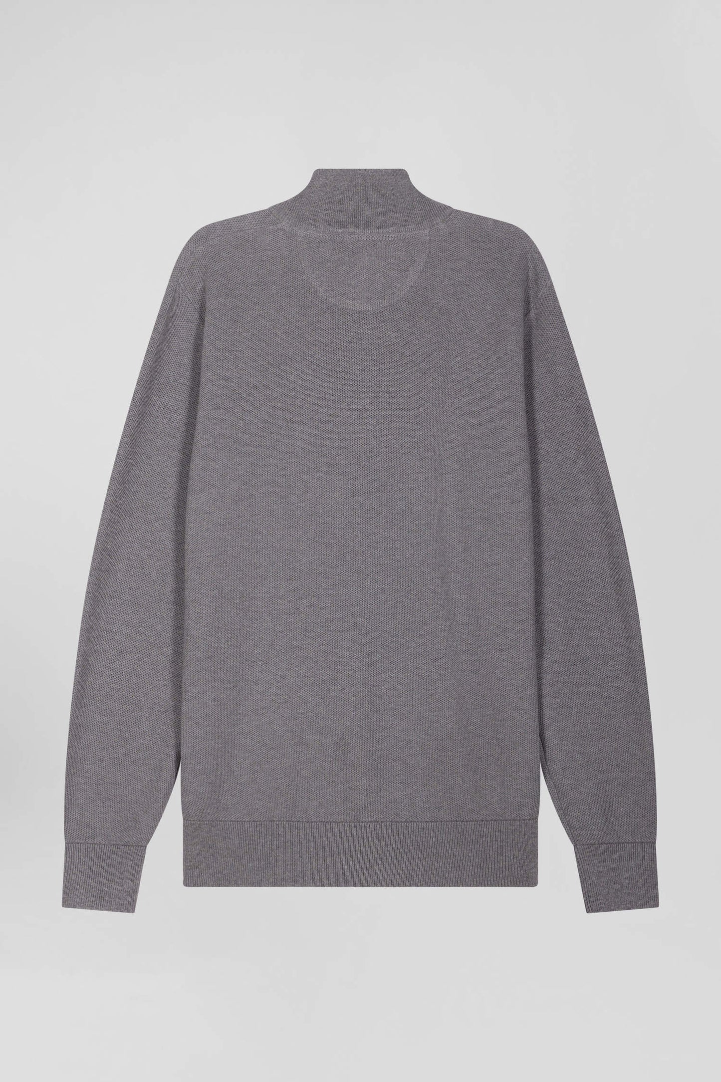 Pull col camionneur zippé uni en coton gris coupe Regular - Image 5