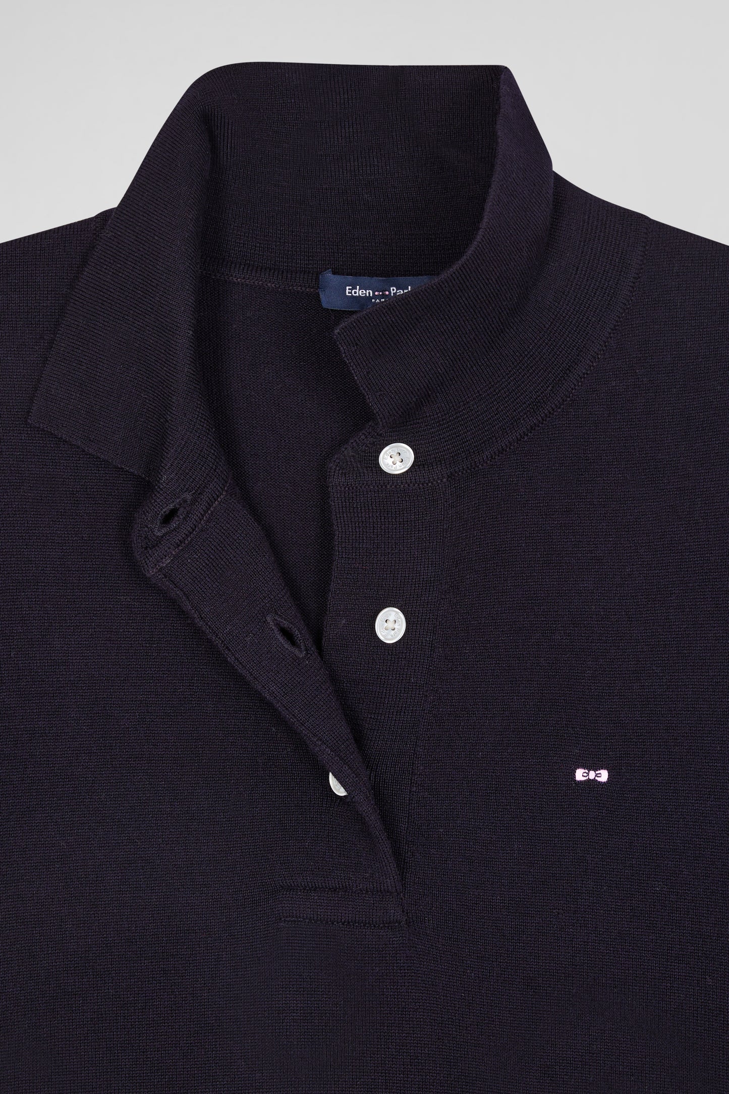 Regular navy blue short-sleeved wool polo neck jumper