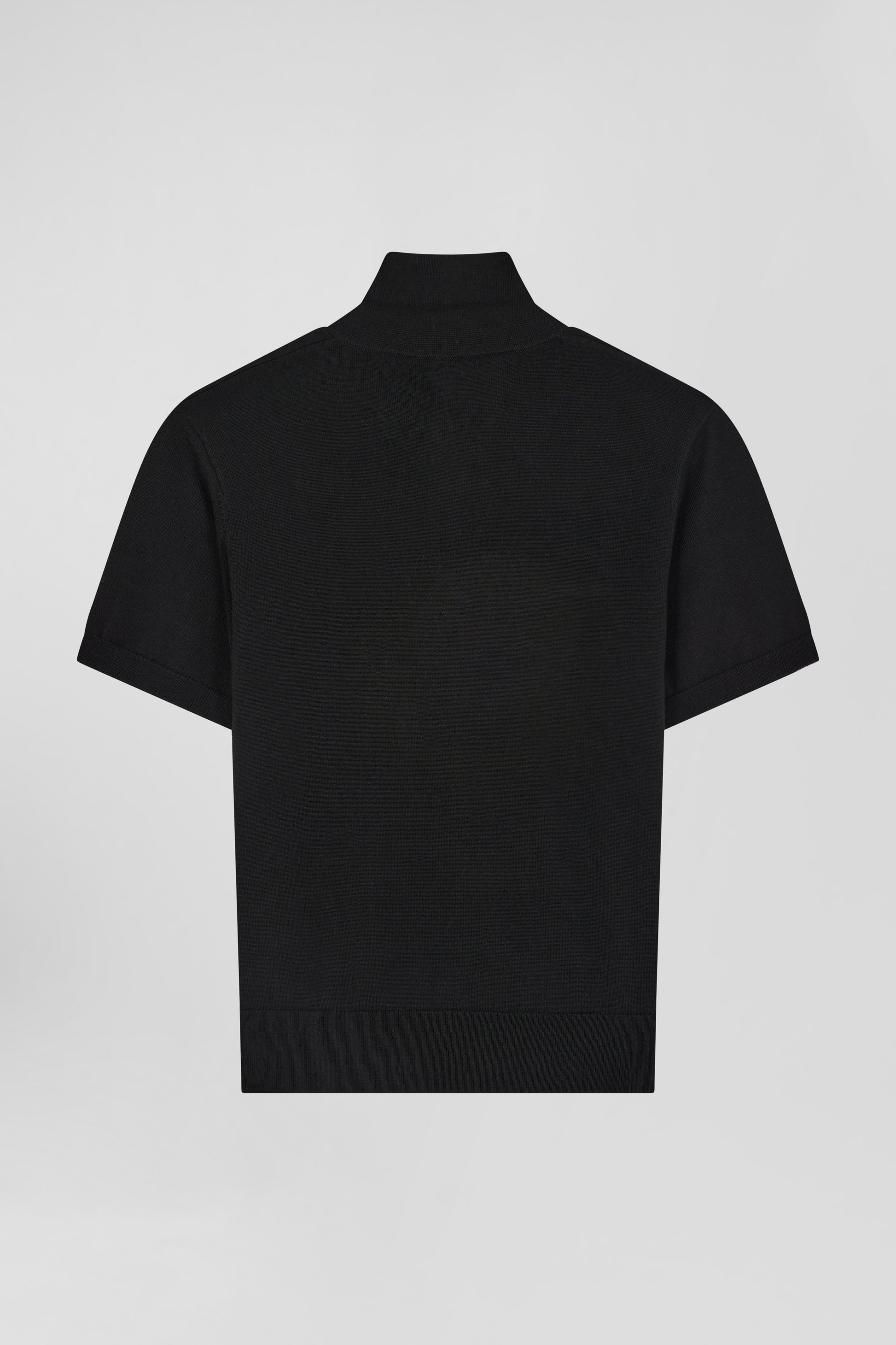 Regular black short-sleeved wool polo neck jumper