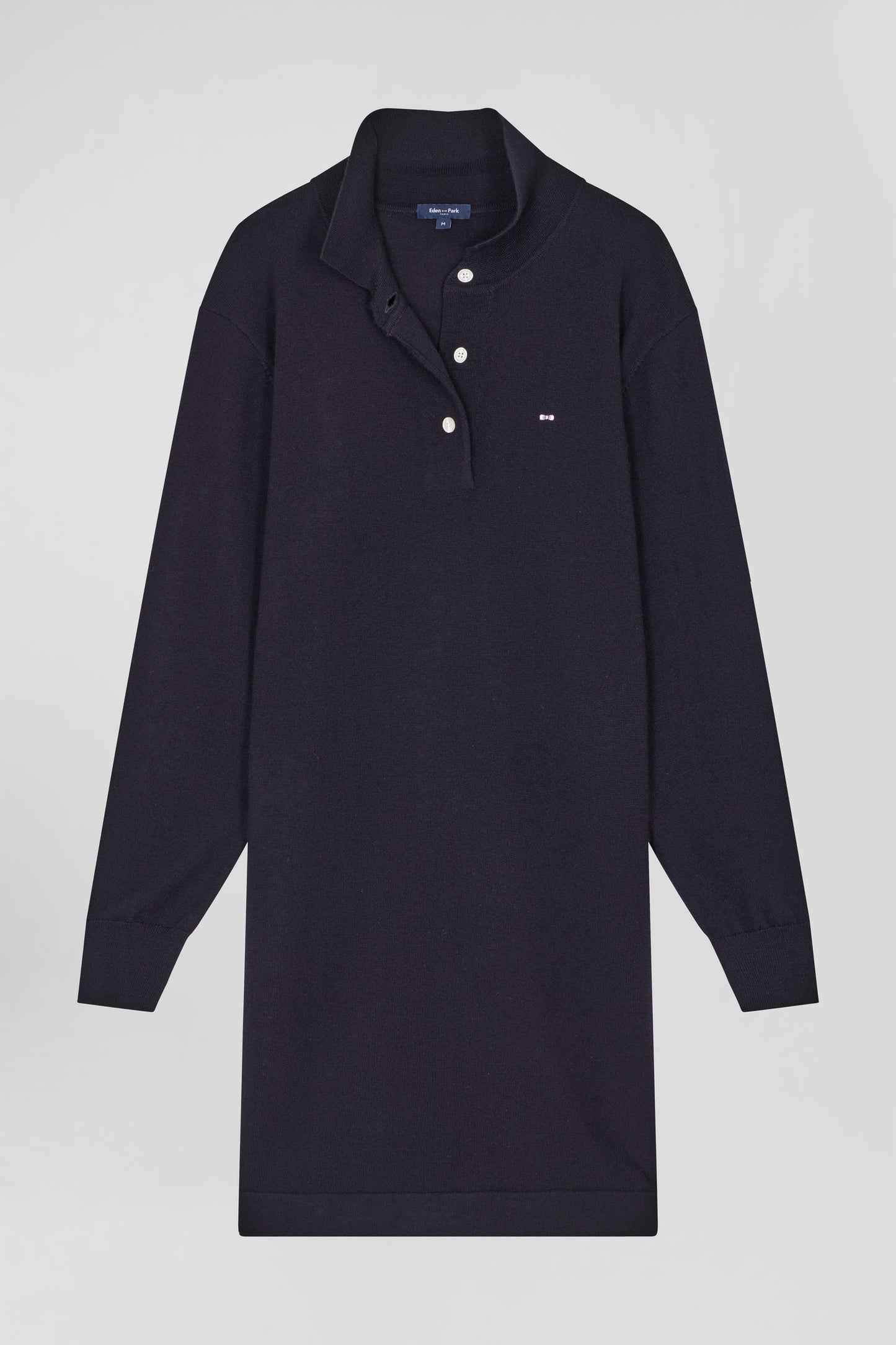 Regular navy blue wool dress with rugby shirt collar