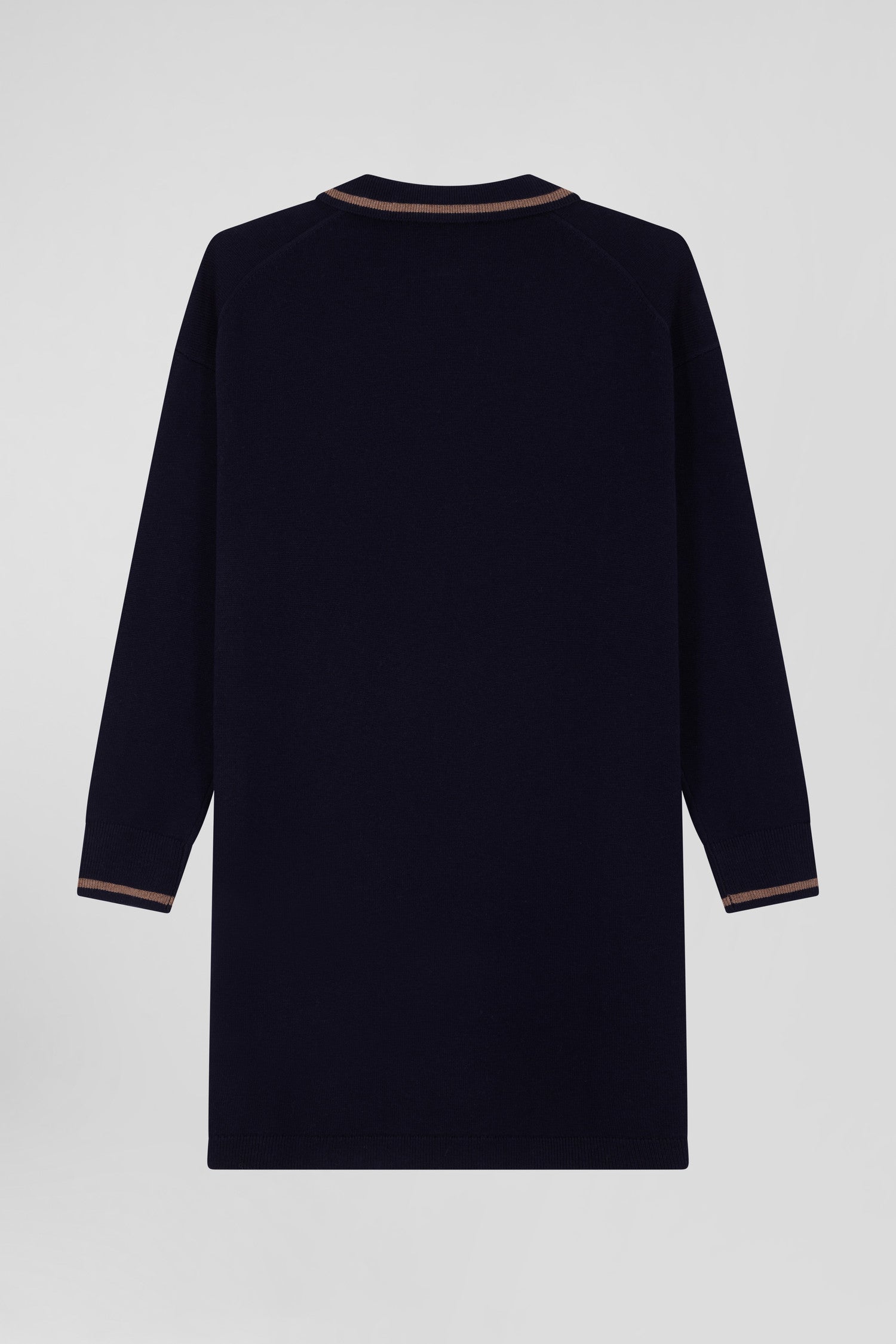 Relaxed navy blue wool and cotton shirt dress