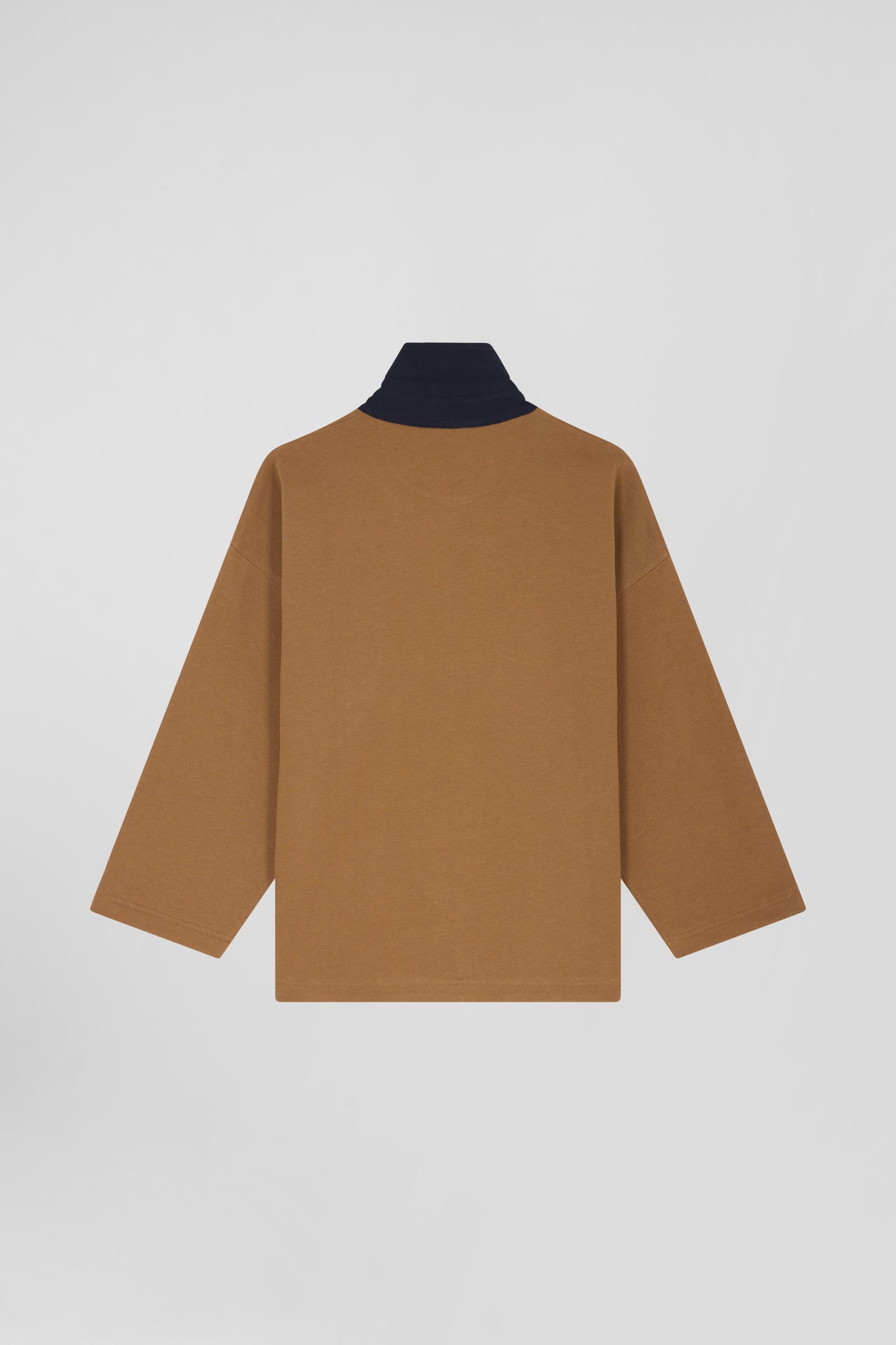 Relaxed camel cotton sweatshirt with rugby shirt collar