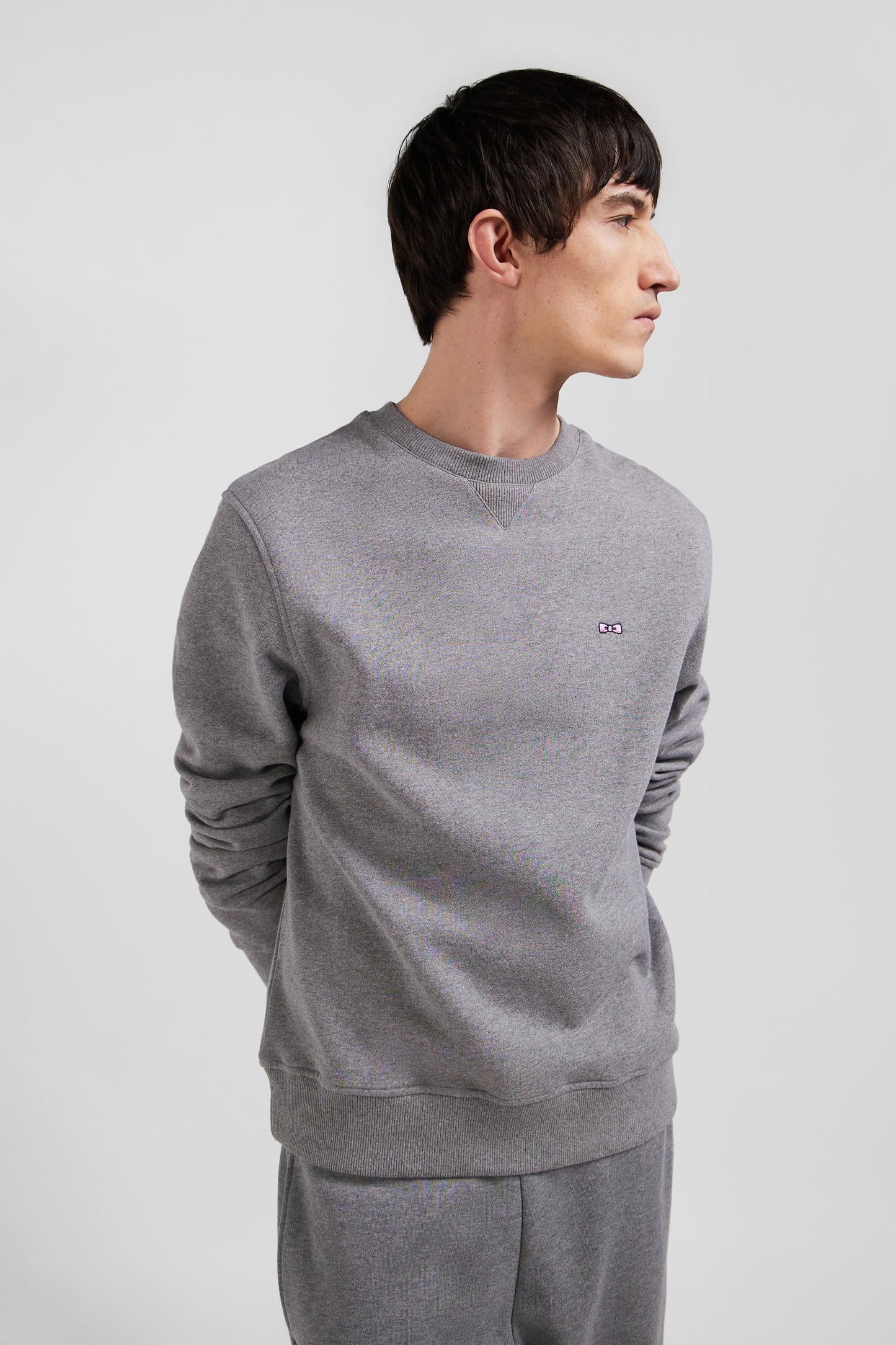 Sweatshirt en molleton coton uni gris coupe Regular - Image 3