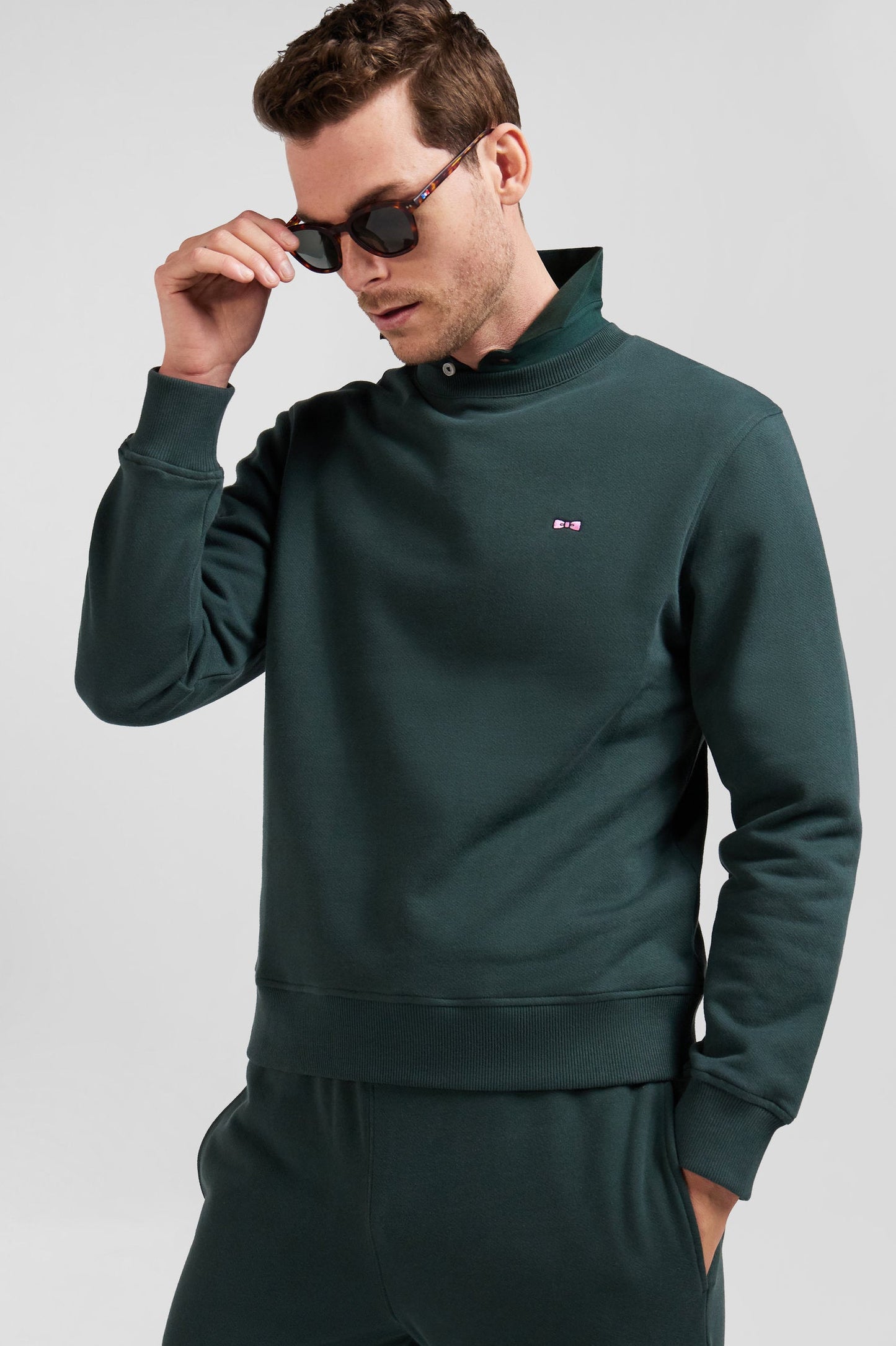 Sweatshirt en molleton coton uni vert coupe Regular - Image 3