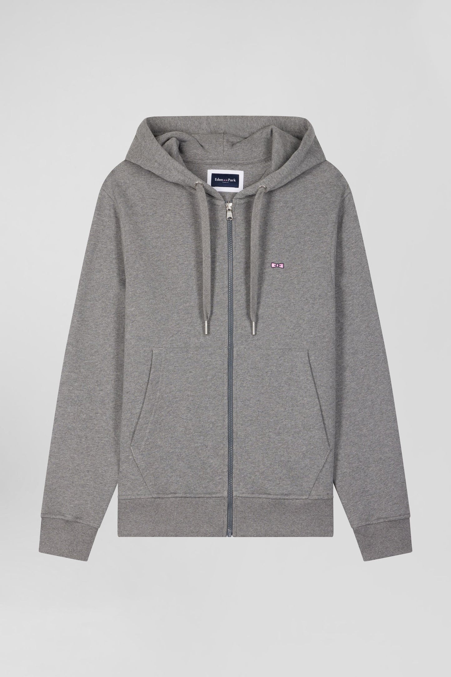 Sweatshirt zippé à capuche en molleton coton gris coupe Regular - Image 2