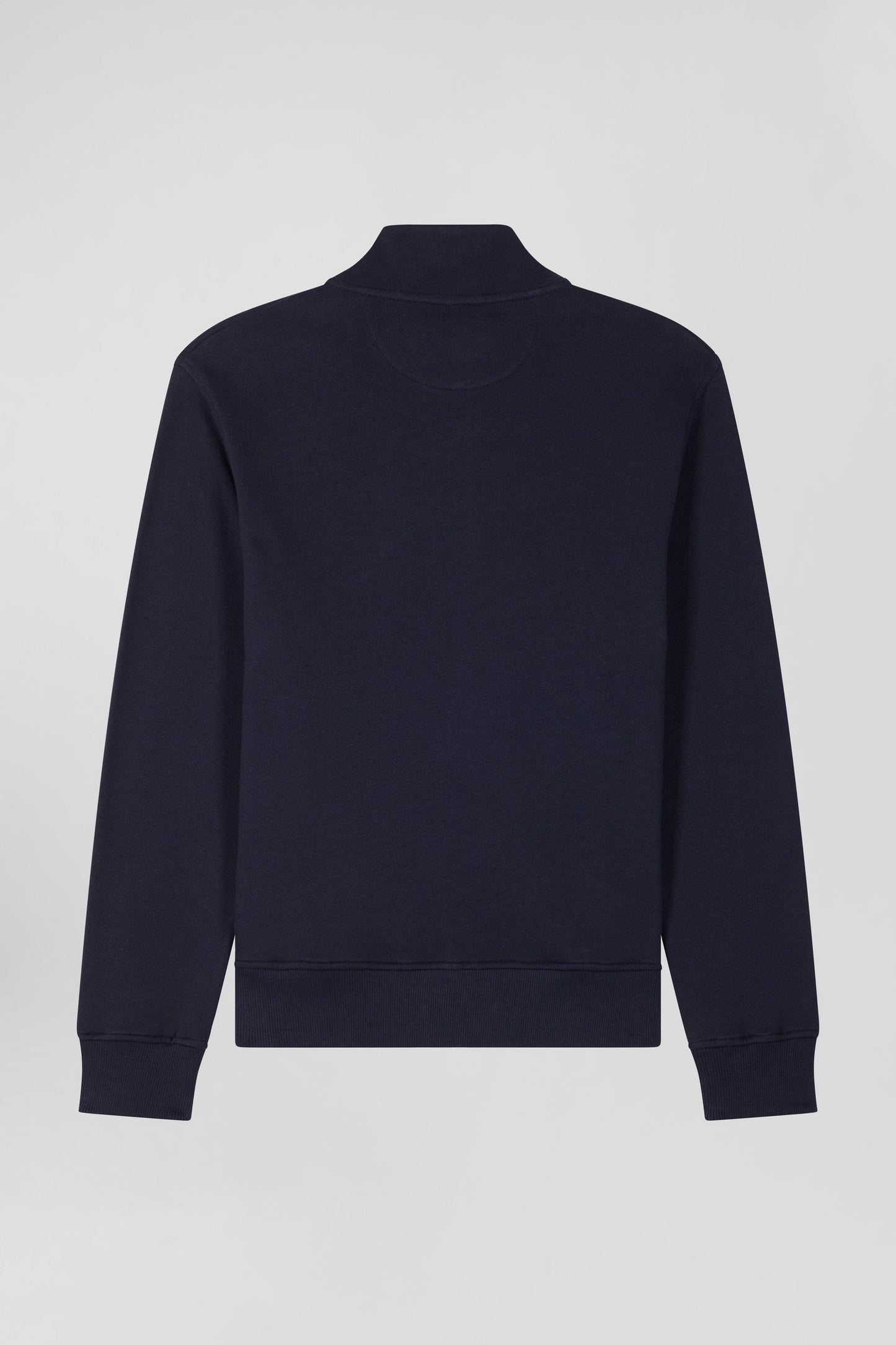 Sweatshirt zippé à col montant en molleton coton uni bleu marine coupe Regular - Image 5