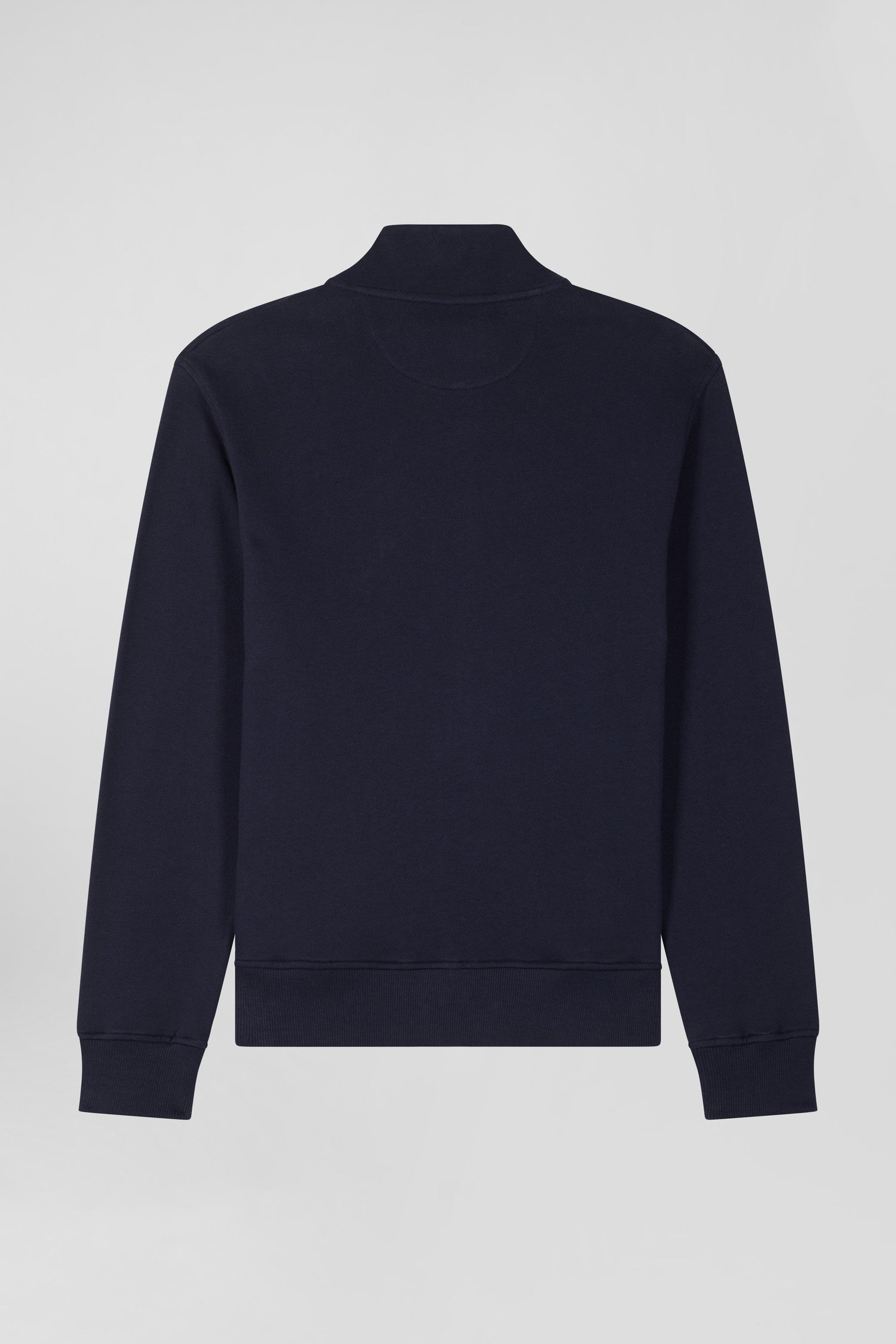 Sweatshirt zippé à col montant en molleton coton uni bleu marine coupe Regular