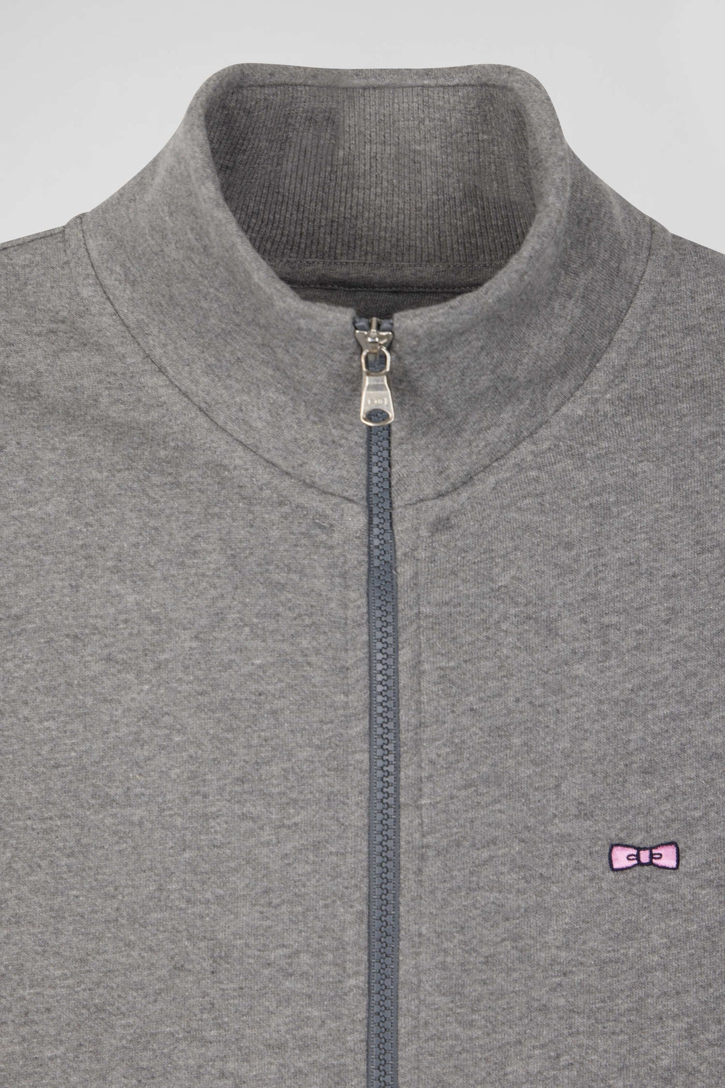 Sweatshirt zippé à col montant en molleton coton uni gris coupe Regular - Image 8