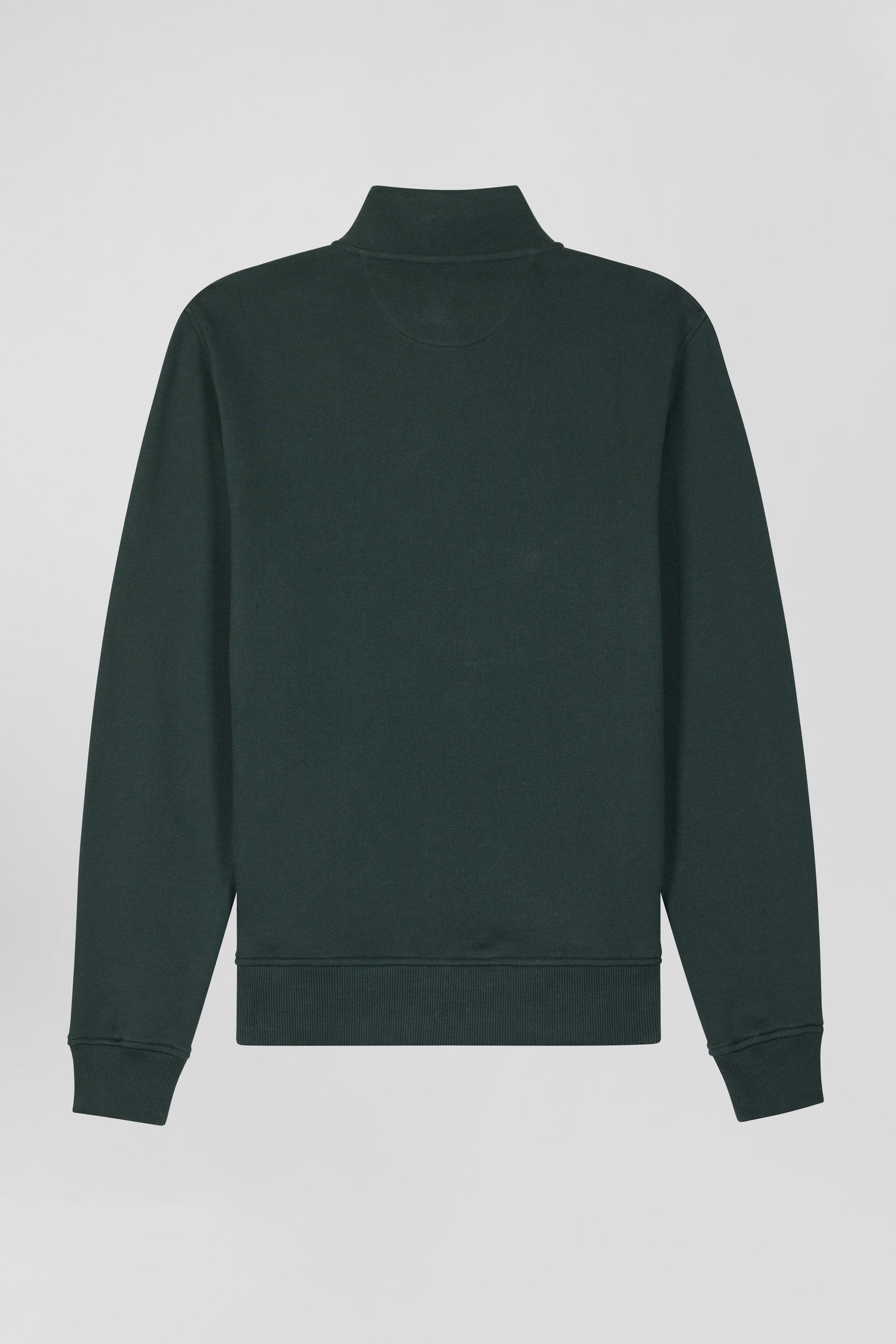 Sweatshirt zippé à col montant en molleton coton uni vert coupe Regular