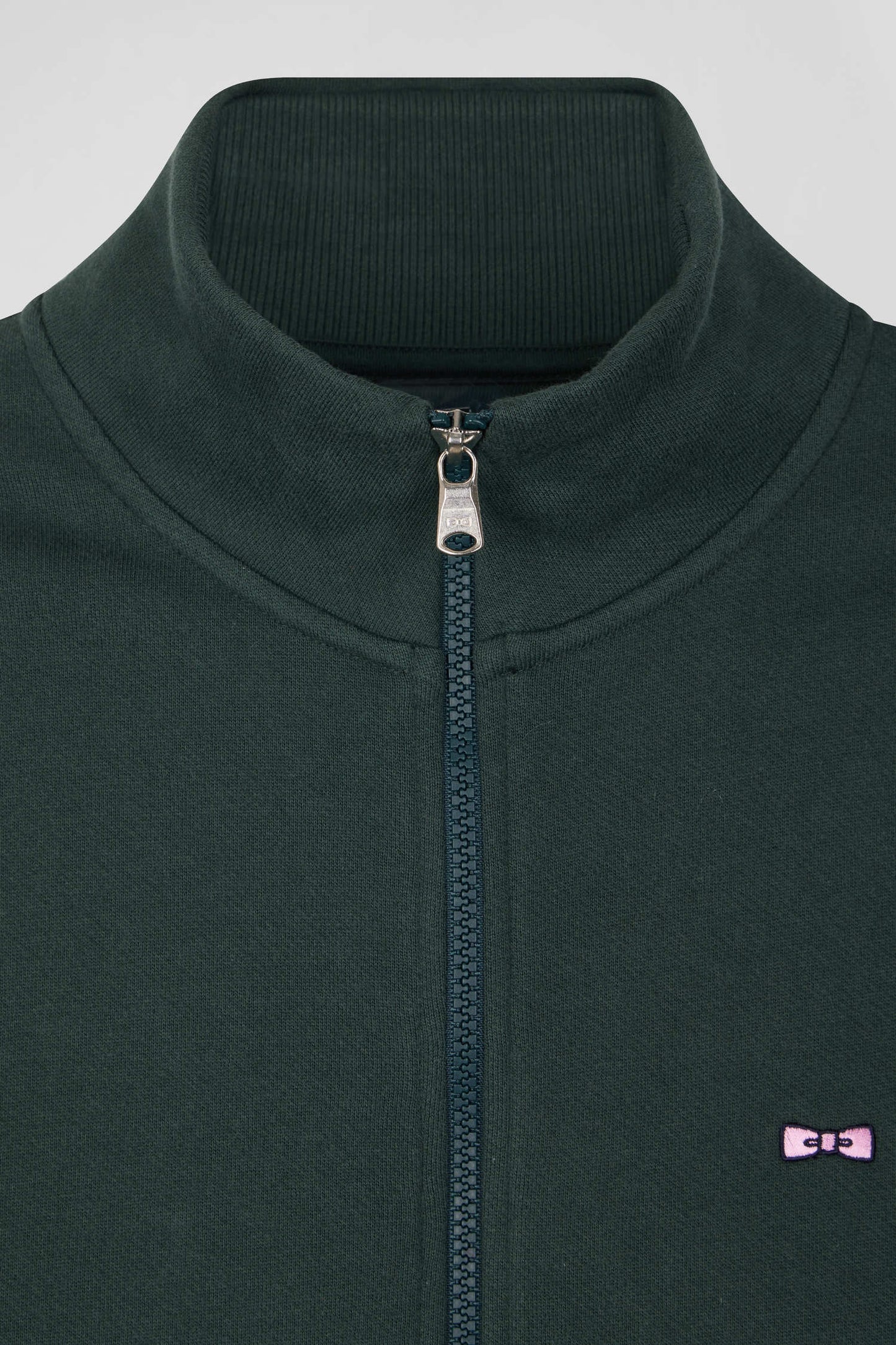 Sweatshirt zippé à col montant en molleton coton uni vert coupe Regular - Image 8