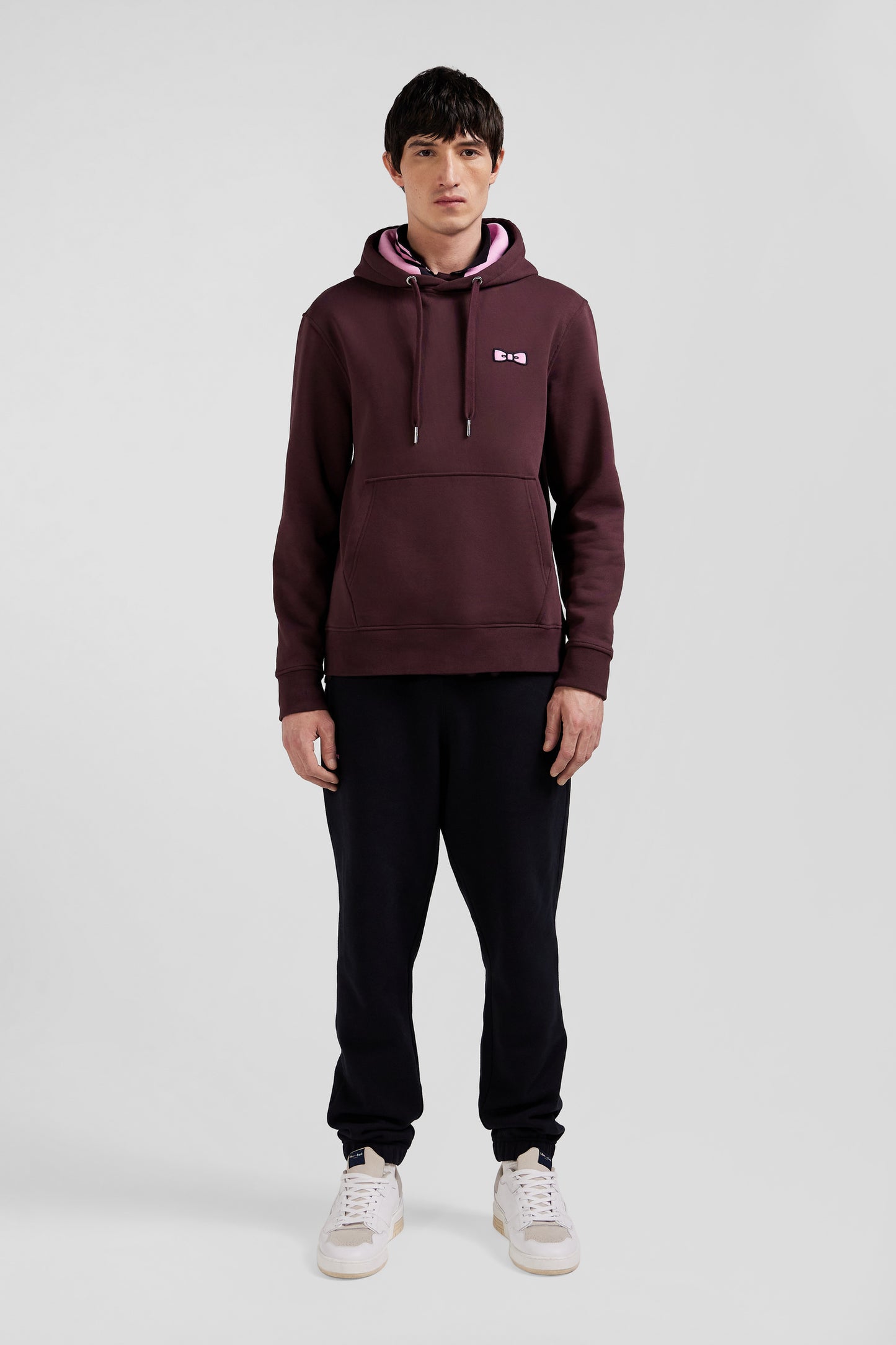 Regular burgundy brushed cotton fleece hoodie with Eden Park embroidery