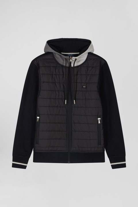 Regular black zipped bi-material sweatshirt with padded front - Image 2