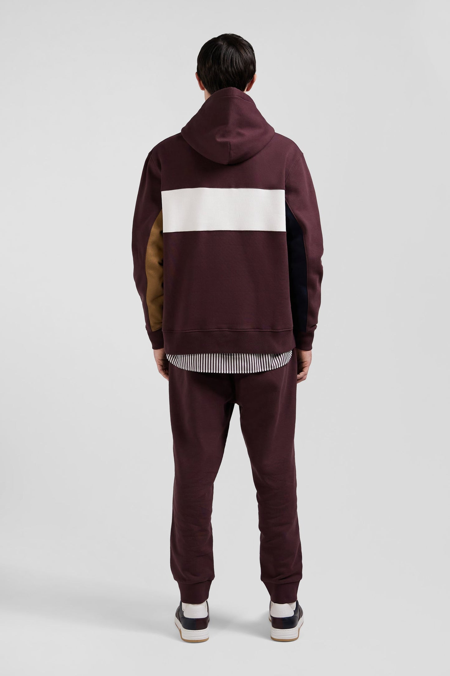 Sweatshirt à capuche colorblock en coton bordeaux coupe Relaxed - Image 7