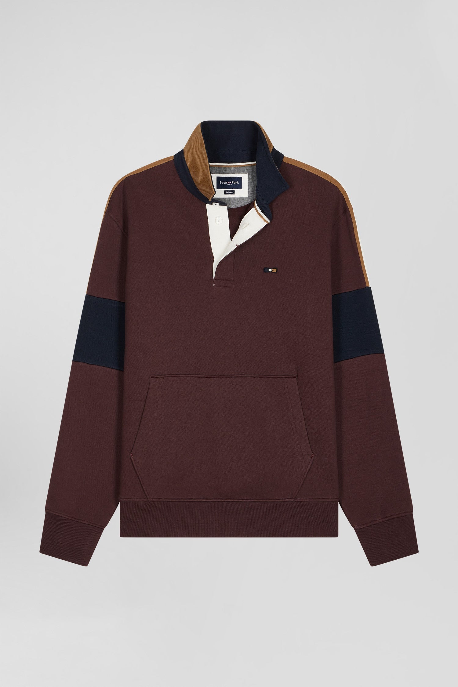 Sweatshirt col maillot en coton bordeaux coupe Relaxed