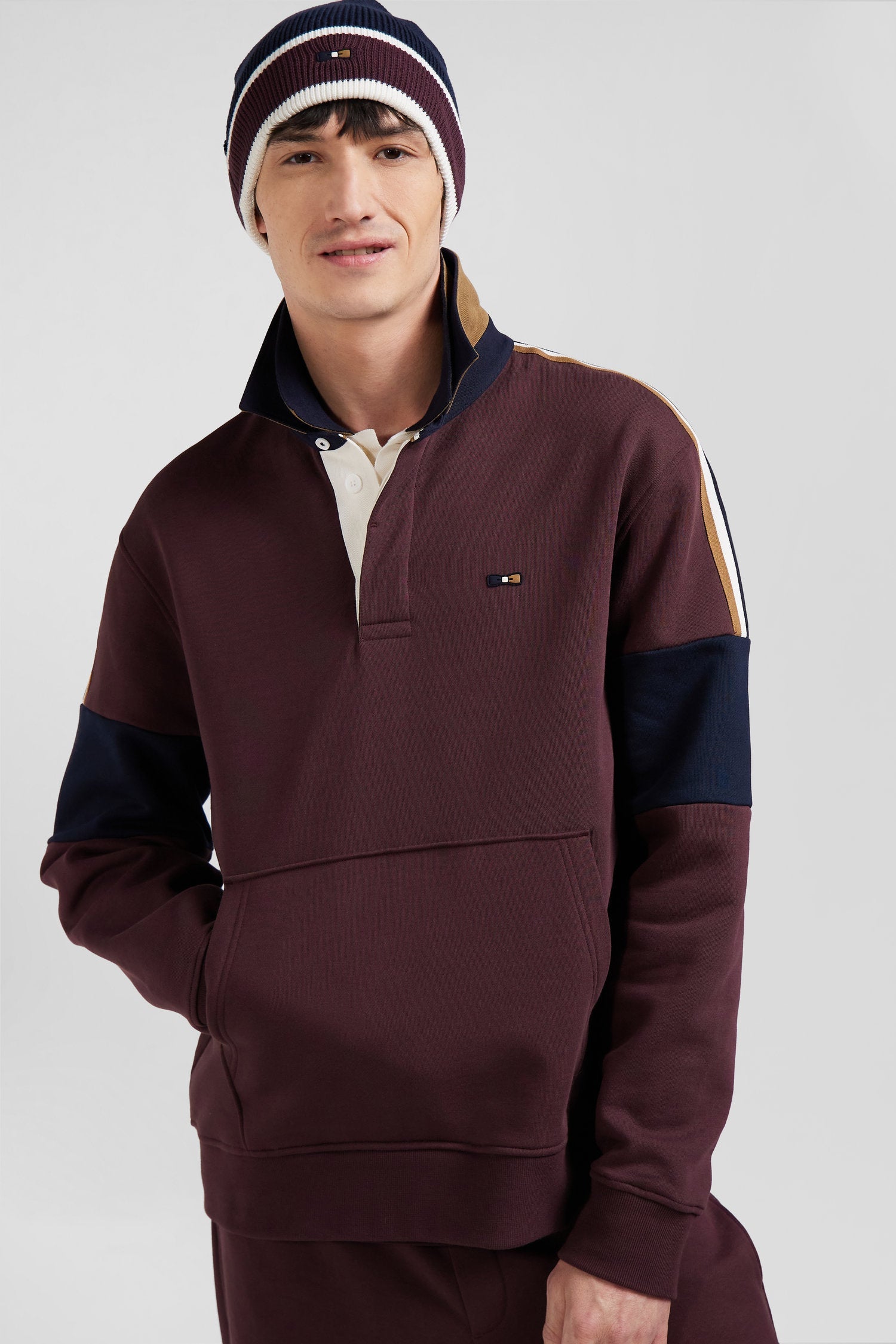 Sweatshirt col maillot en coton bordeaux coupe Relaxed