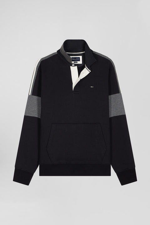 Relaxed black cotton sweatshirt with rugby shirt collar - Image 2