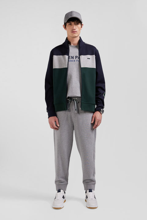 Regular green colorblock zipped cotton blend sweatshirt - Image 1