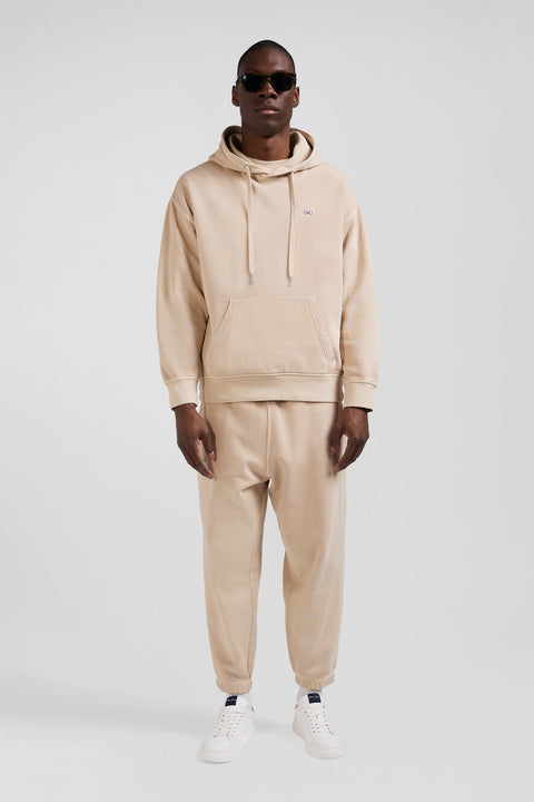 Oversize beige unisex dyed cotton fleece hoodie - Image 1