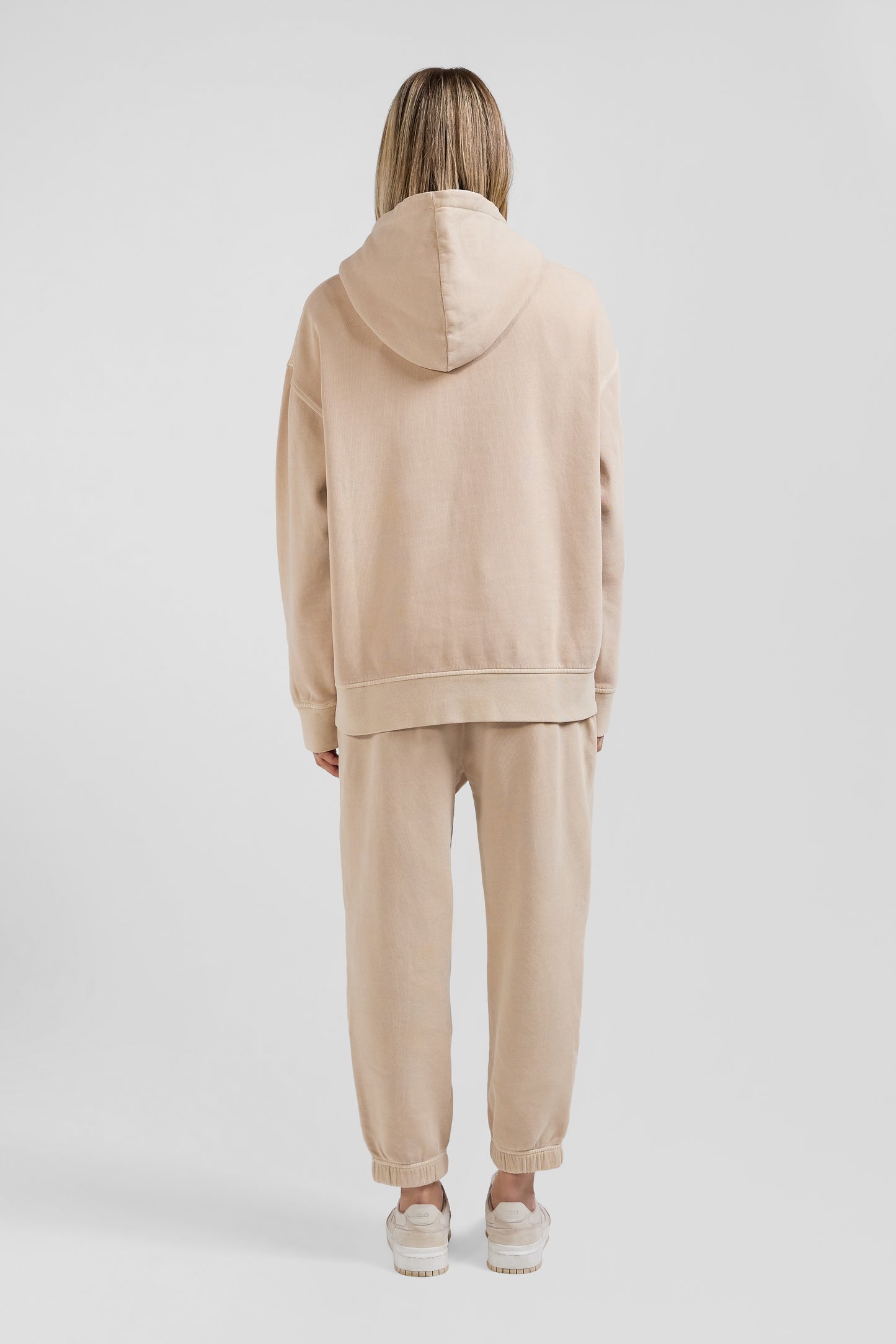 Sweatshirt à capuche unisexe en molleton coton beige surteint coupe Oversized - Image 10