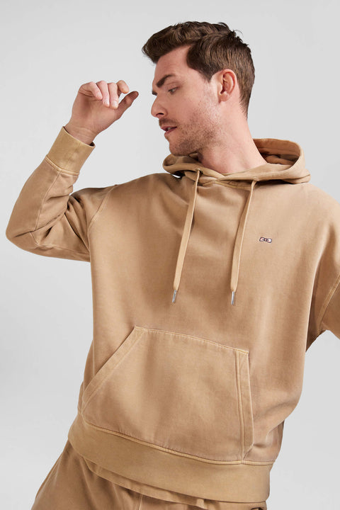Oversize brown unisex dyed cotton fleece hoodie - Image 2