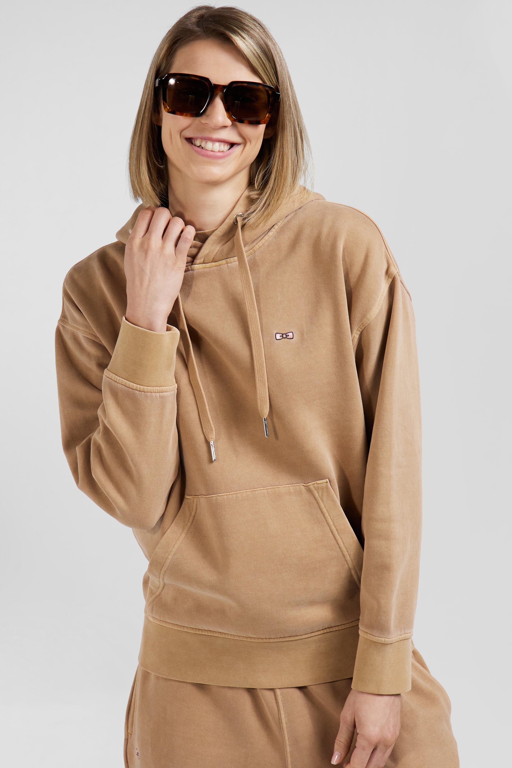 Sweatshirt à capuche unisexe en molleton coton marron surteint coupe Oversized