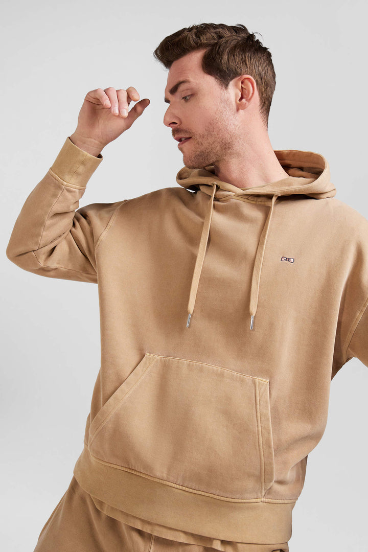 Oversize brown unisex dyed cotton fleece hoodie