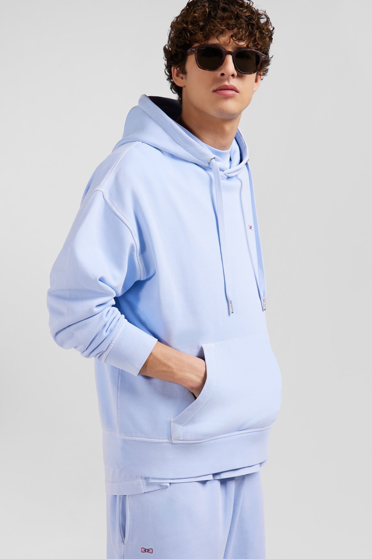 Sweatshirt à capuche unisexe en molleton coton ciel surteint coupe Oversized