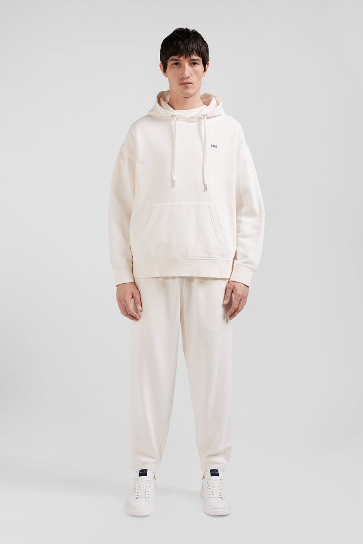 Sweatshirt à capuche unisexe en molleton coton écru surteint coupe Oversized