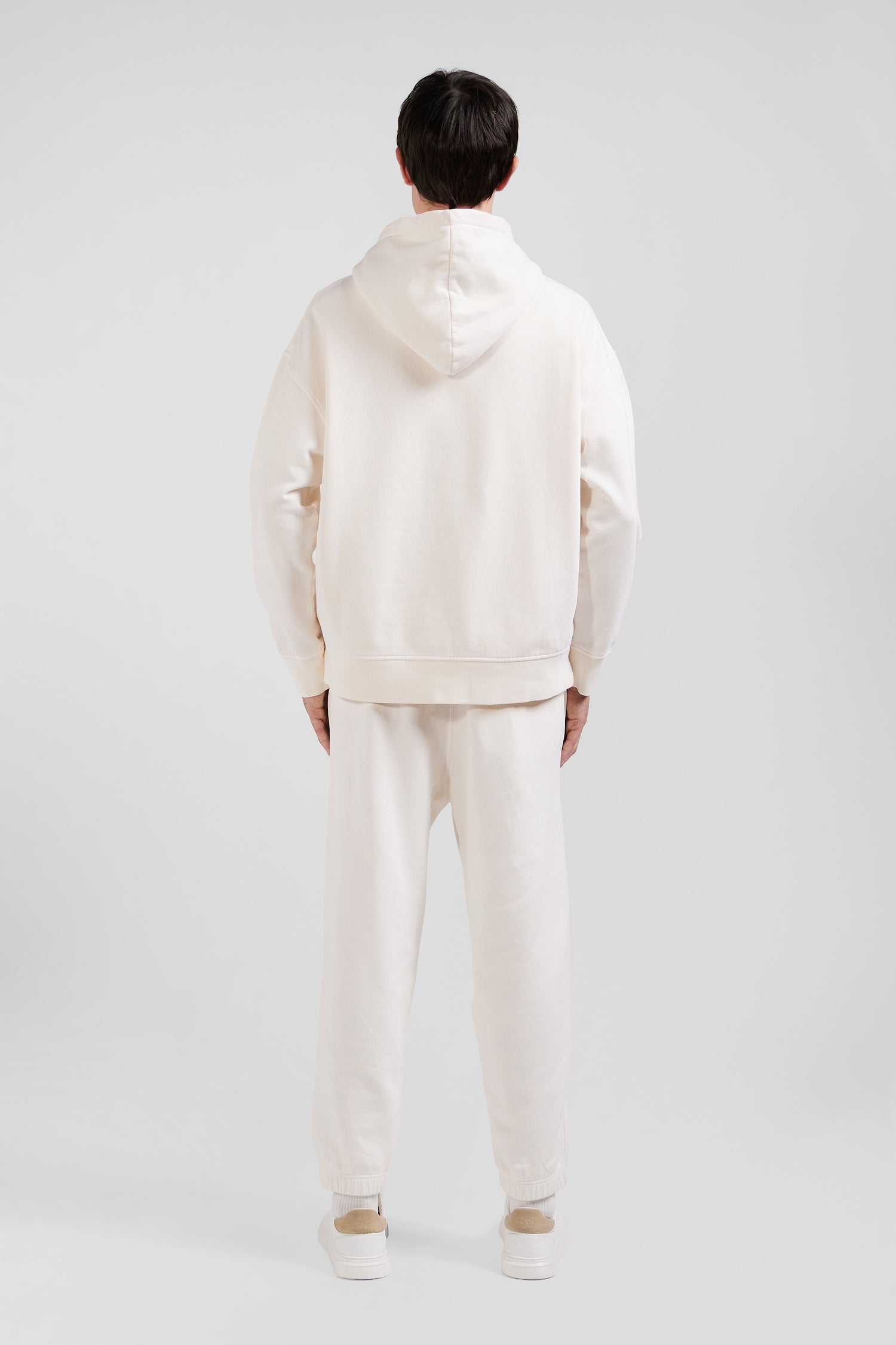 Sweatshirt à capuche unisexe en molleton coton écru surteint coupe Oversized