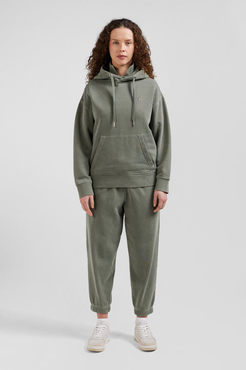 Oversize khaki unisex dyed cotton fleece hoodie - Image 2